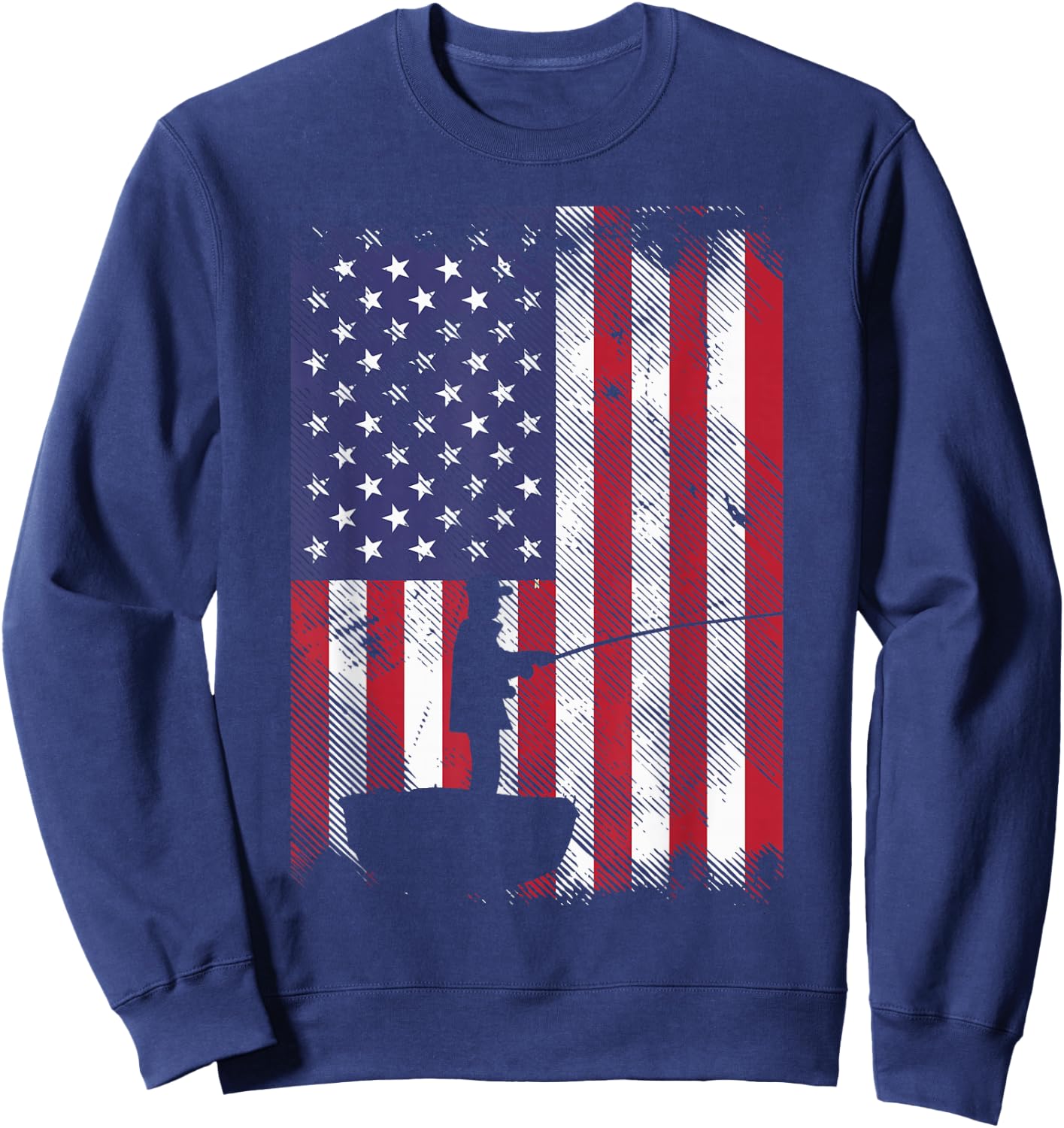 America Flag Fisherman Vintage Fishing Patriotic Angler Gift Sweatshirt - Sweatshirt | Navy