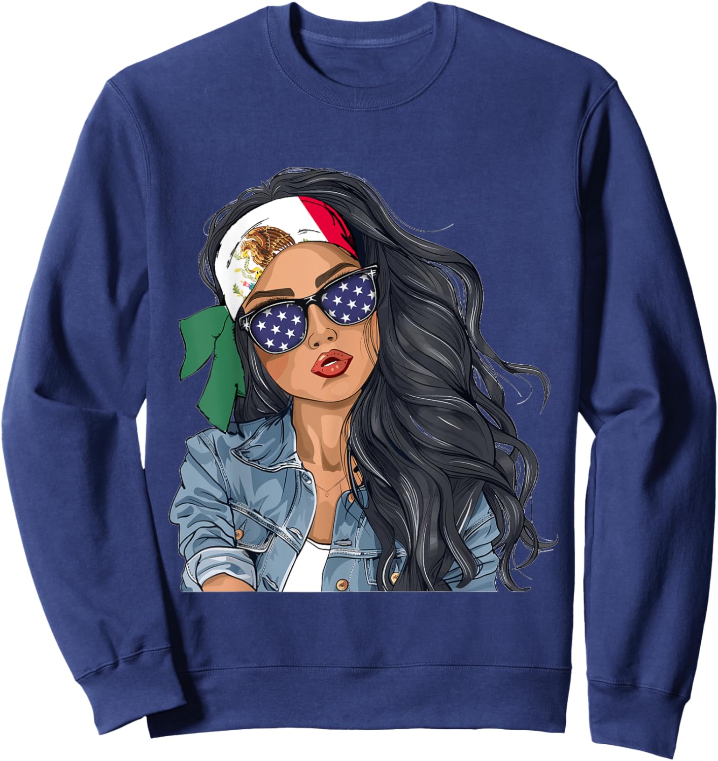 Mexican Woman Products Flag Uniform American Mexico Sweatshirt - Sweatshirt | Navy
