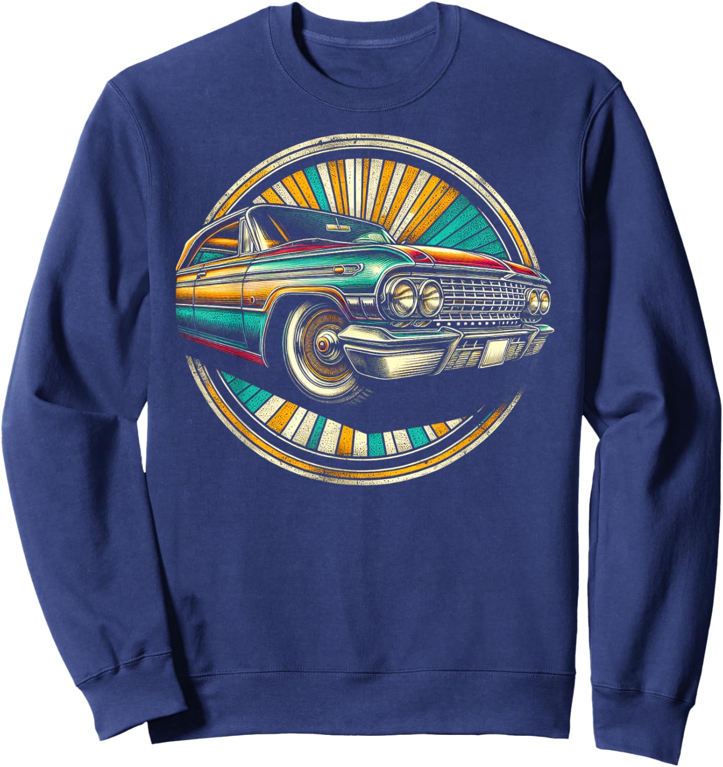 Detailed 1960s Car Illustration Sweatshirt - Sweatshirt | Navy