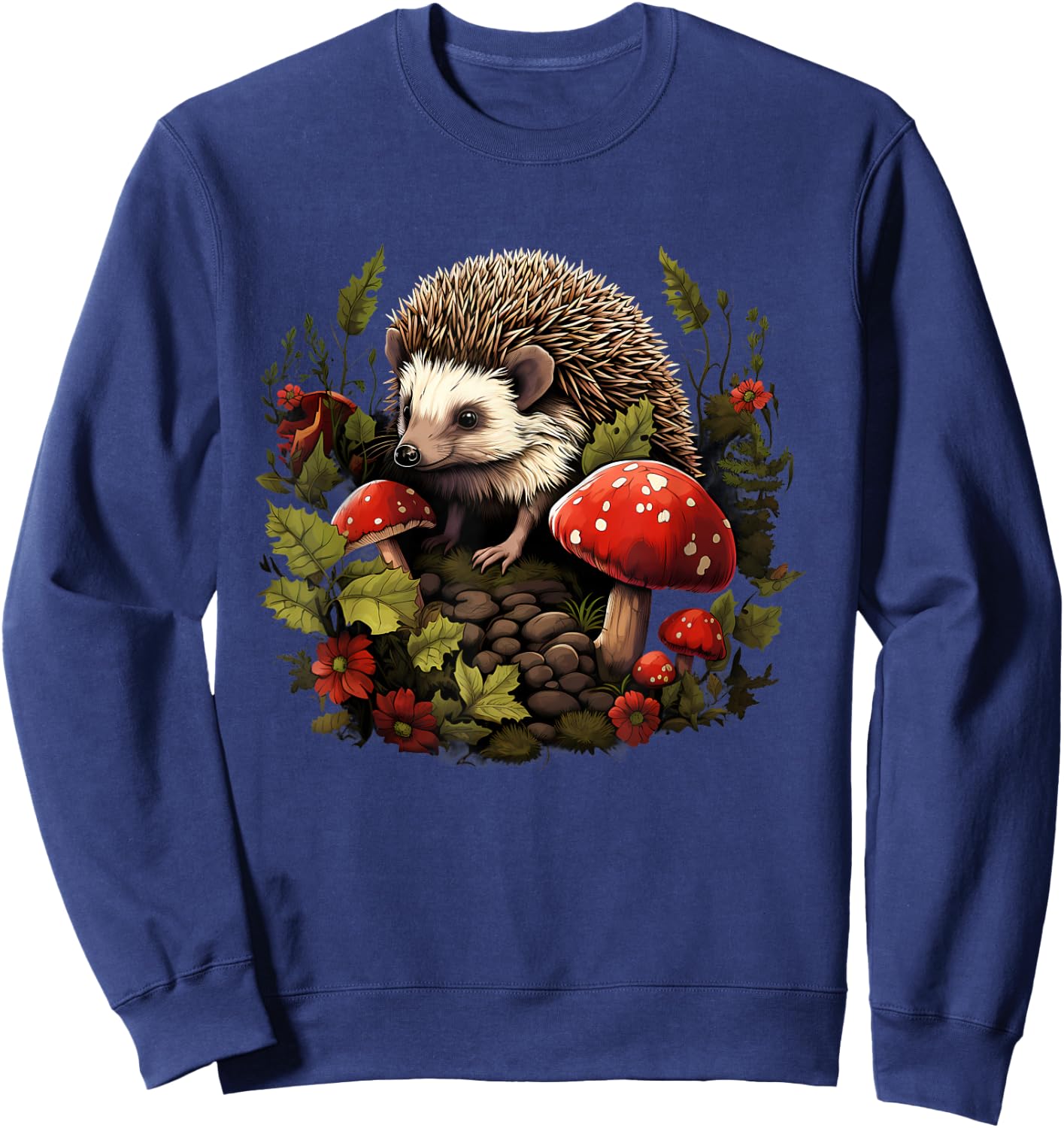 Hedgehog Landscape Animal Art Forest Wildlife Floral Artwork Sweatshirt - Sweatshirt | Navy