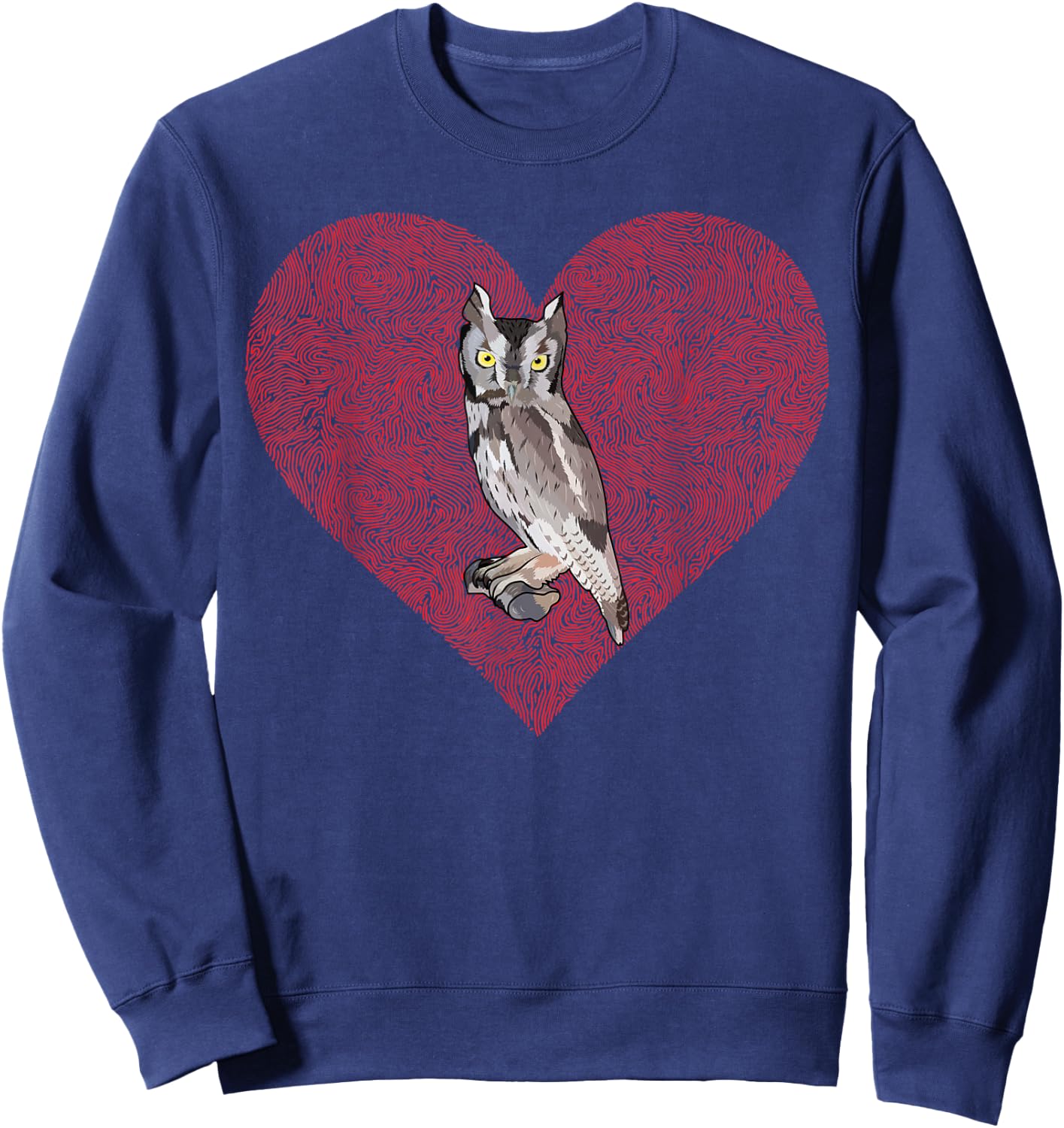 Western Screech-Owl Valentines Day Bird Love Fingerprint Sweatshirt - Sweatshirt | Navy