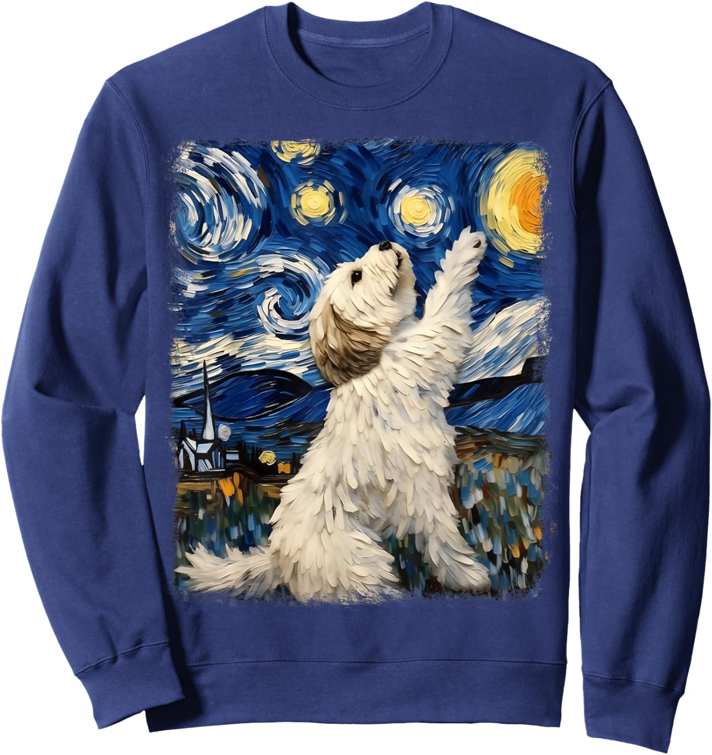 Havanese Dog Starry Night Painting Sweatshirt - Sweatshirt | Navy