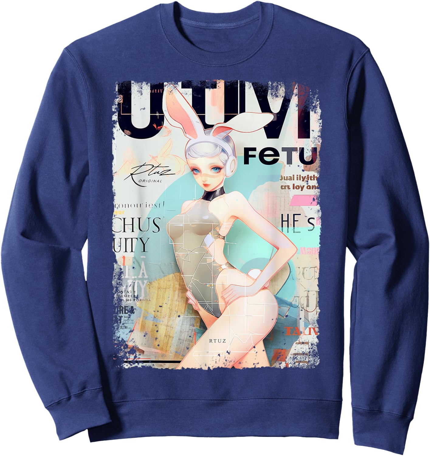 Magazin Cover Vintage Girl Bunny Collage Sexy Model Pin-up Sweatshirt - Sweatshirt | Navy