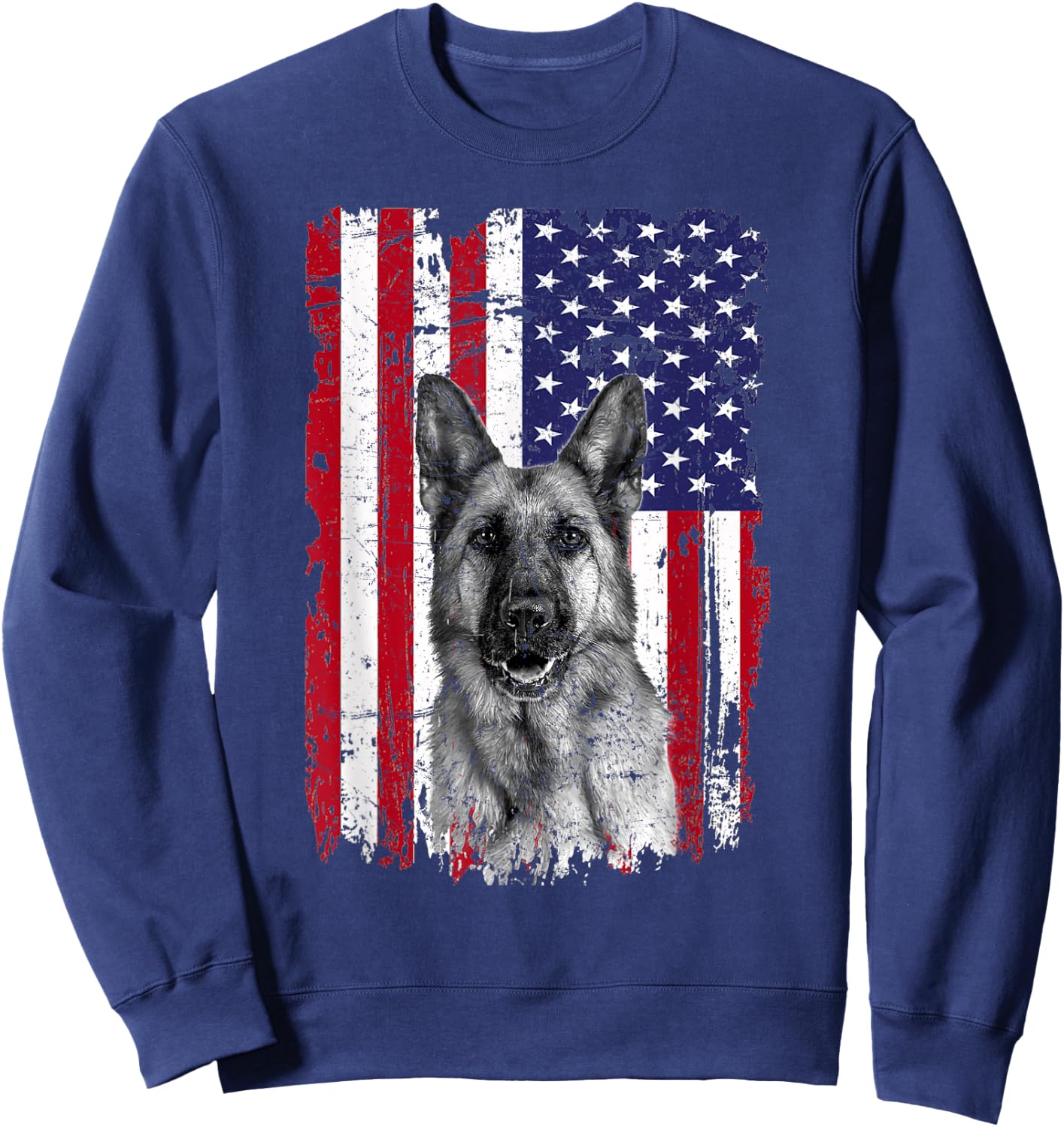 Patriotic German Shepherd American Flag 2023 4th of July Sweatshirt - Sweatshirt | Navy