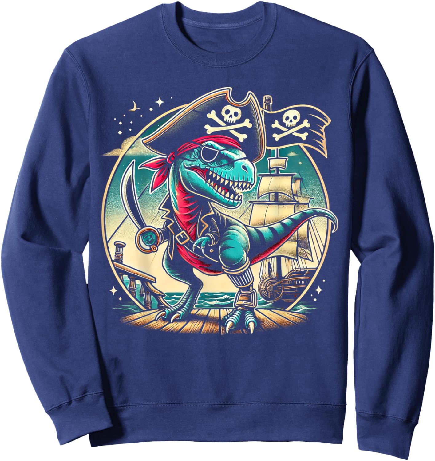 Pirate Dinosaur Tyrannosaurus Funny T-rex Halloween Costume Sweatshirt - Sweatshirt | Navy