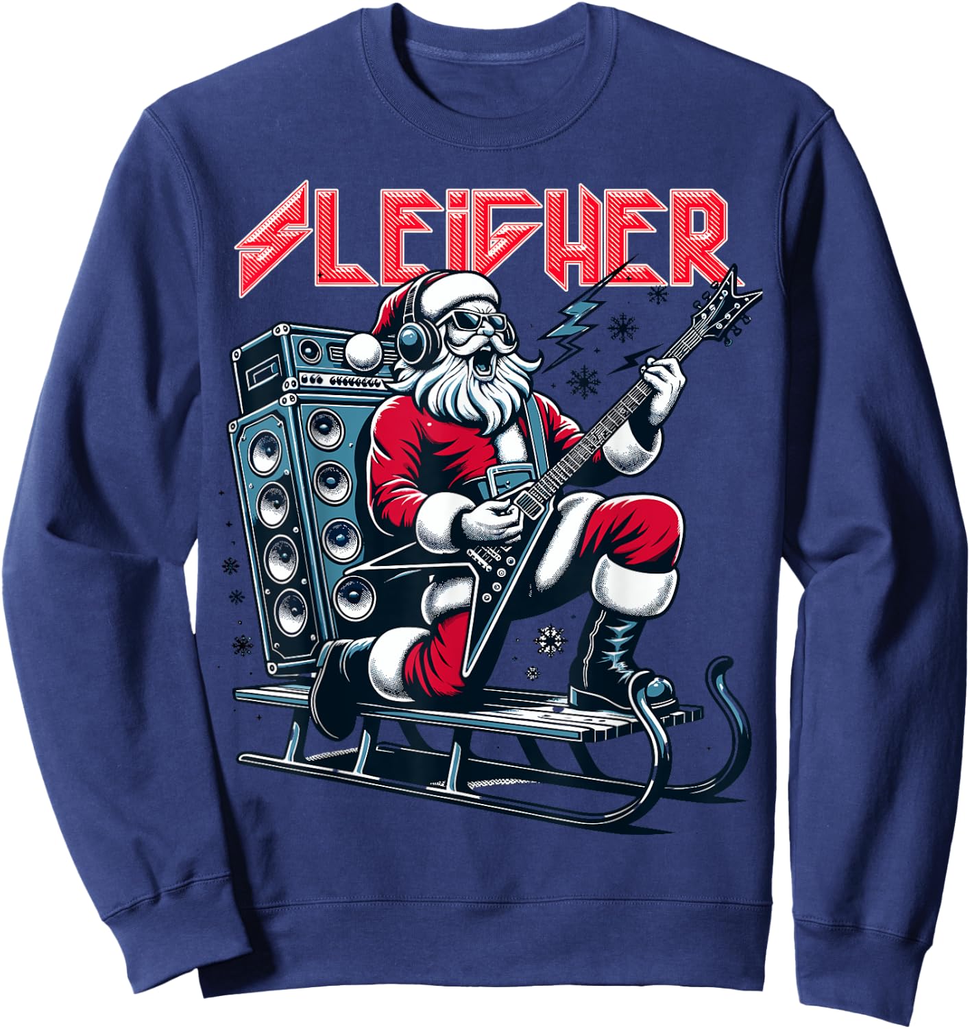 Sleigher Hail Santa Heavy Metal Christmas Rock Xmas Art Sweatshirt - Sweatshirt | Navy