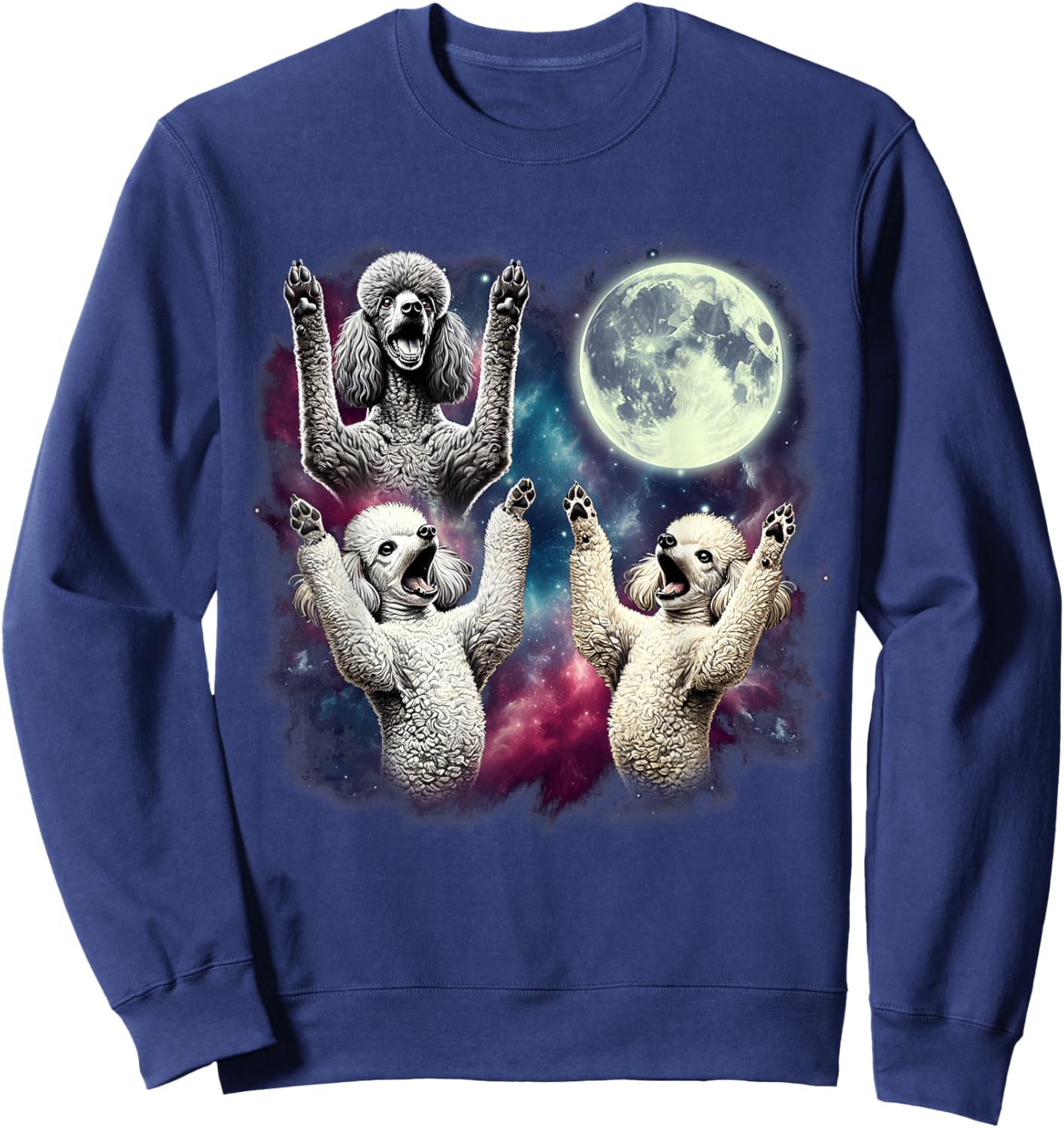 Three Poodles Howling at Moon Funny Weird Cursed Meme Sweatshirt - Sweatshirt | Navy
