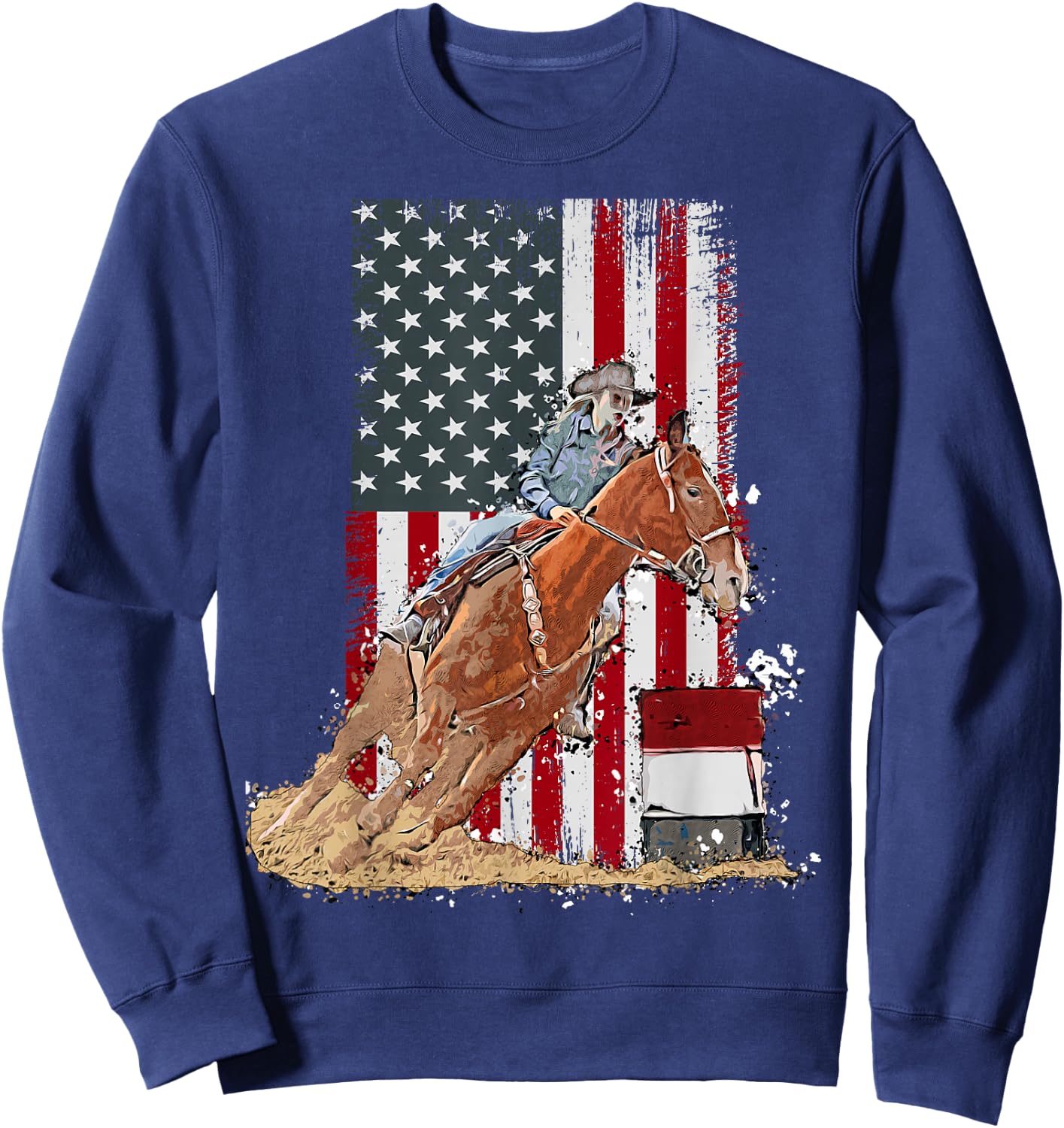 US Flag State Pride Barrel Racing Horse Rodeo Cowgirl Sweatshirt - Sweatshirt | Navy