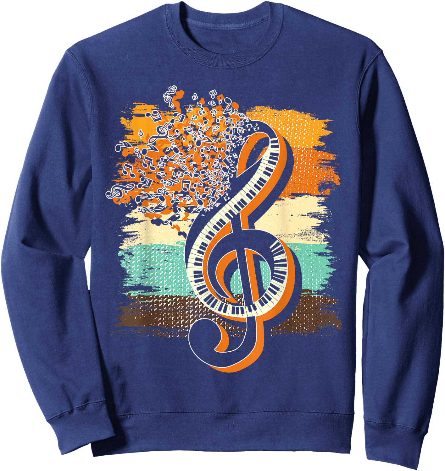 Retro Musician Music Notes Piano Keys Treble Clef Music Sweatshirt - Sweatshirt | Navy