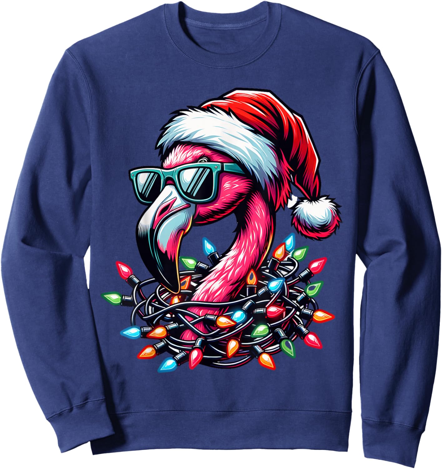 Funny Tropical Pink Flamingo Christmas in July Hawaii Summer Sweatshirt - Sweatshirt | Navy