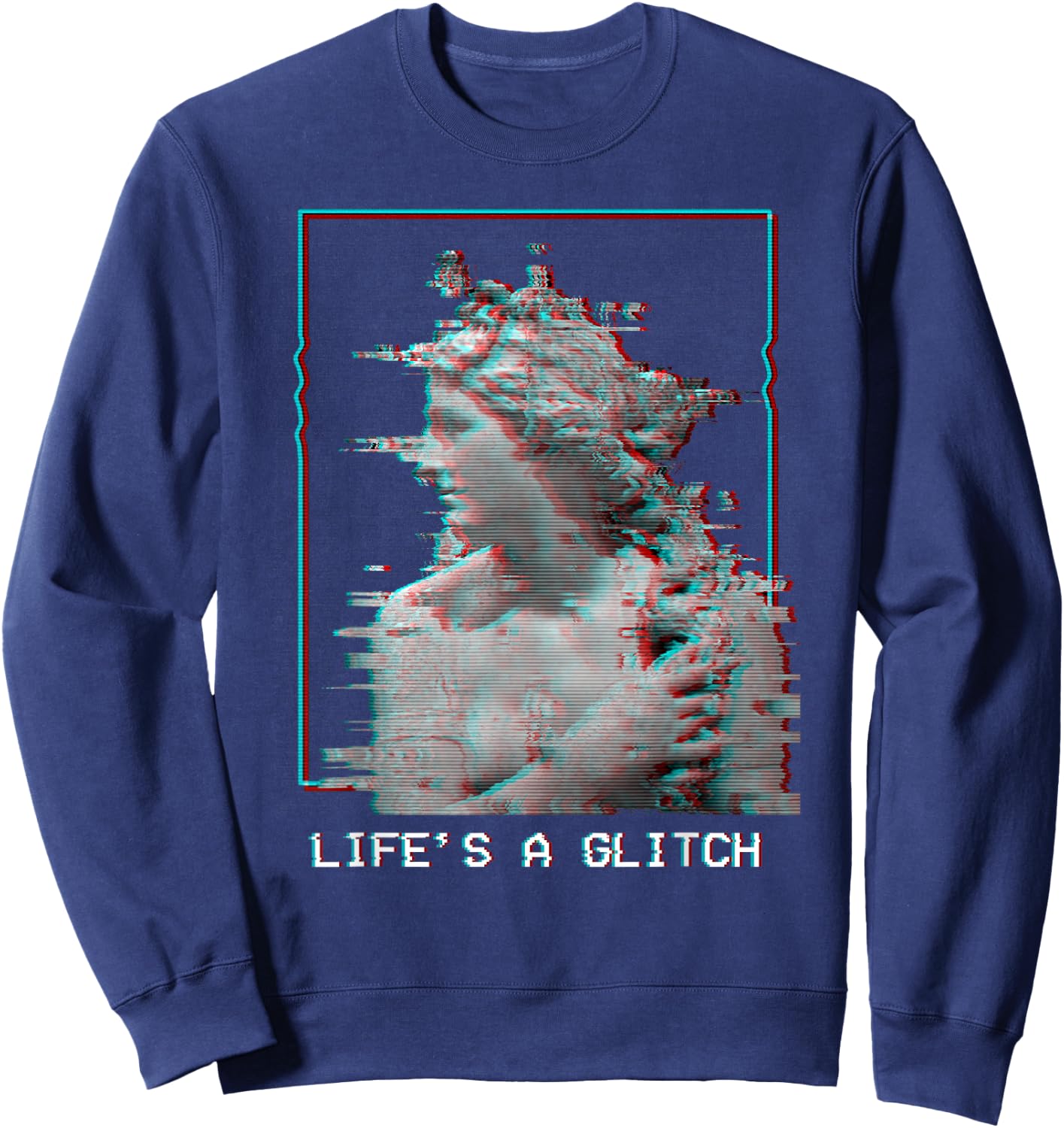 Life's A Glitch - Vaporwave 80s 90s Aesthetic Greek Statue Sweatshirt - Sweatshirt | Navy