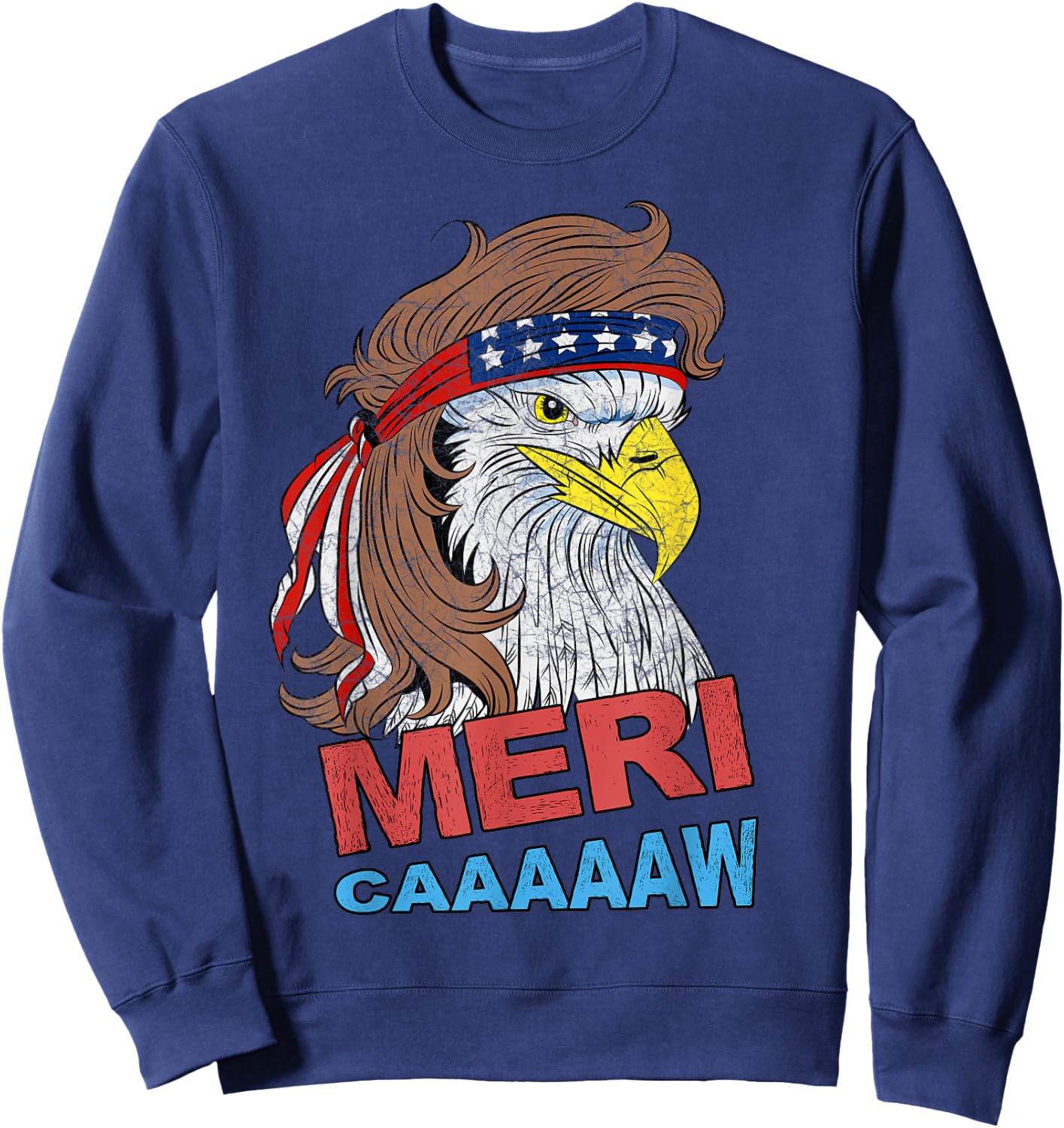 meri-caaaaaw - Eagle Mullet 4th Of July USA American Flag Women Kids Men Sweatshirt - Sweatshirt | Navy
