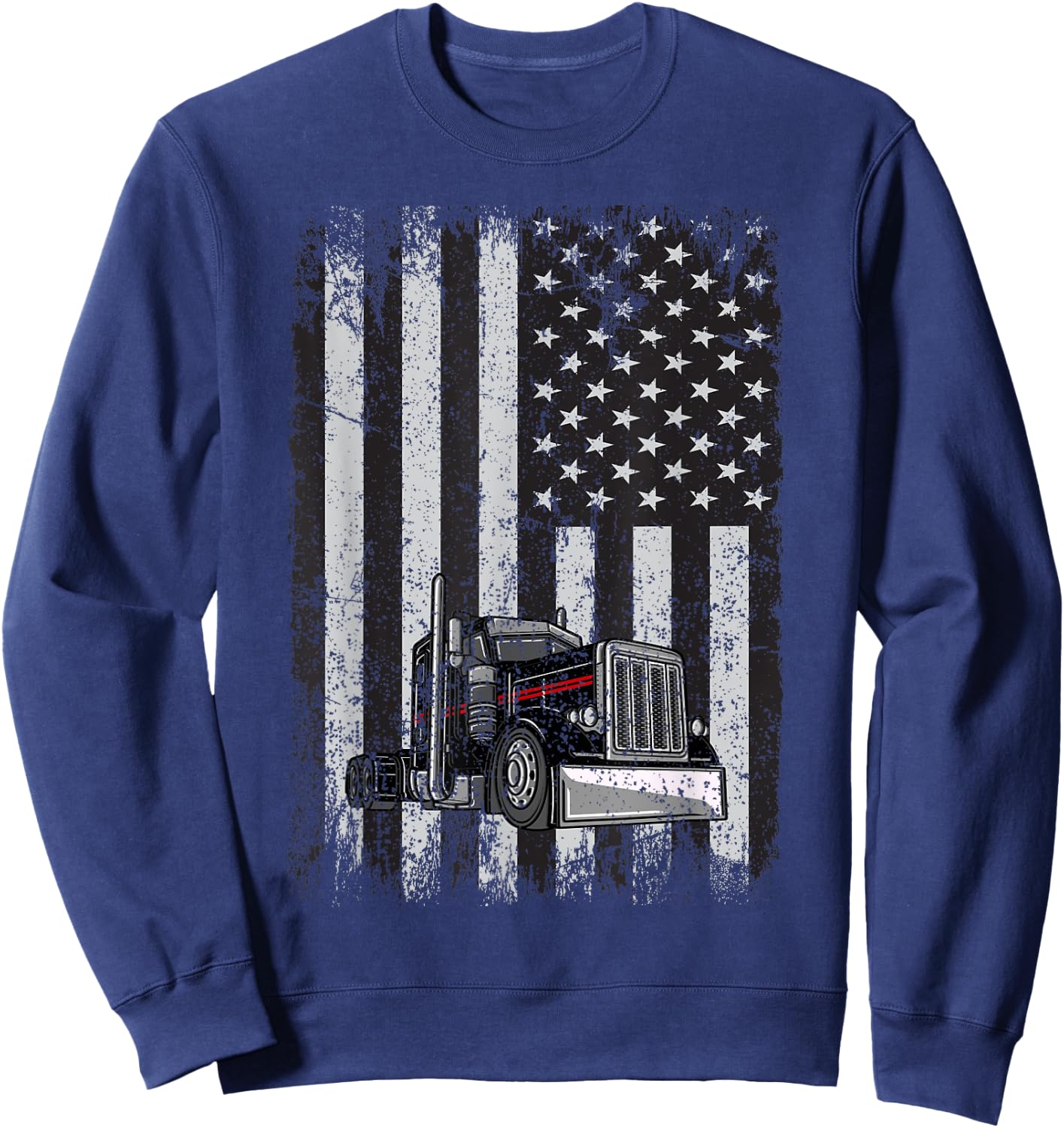 Patriotic black Truck American Flag black white Sweatshirt - Sweatshirt | Navy