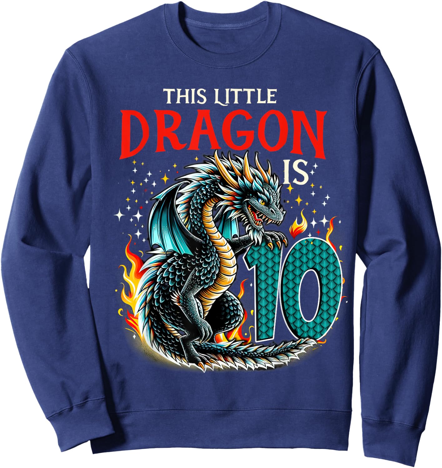 Turning 10 Year Old Birthday Boy Dragon 10th Bday Girl Sweatshirt - Sweatshirt | Navy
