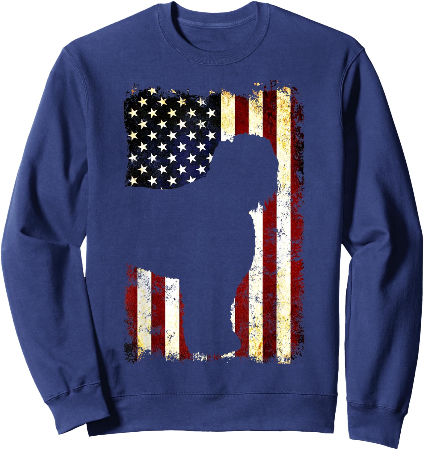 Black Russian Terrier Silhouette American Flag Women Men Sweatshirt - Sweatshirt | Navy
