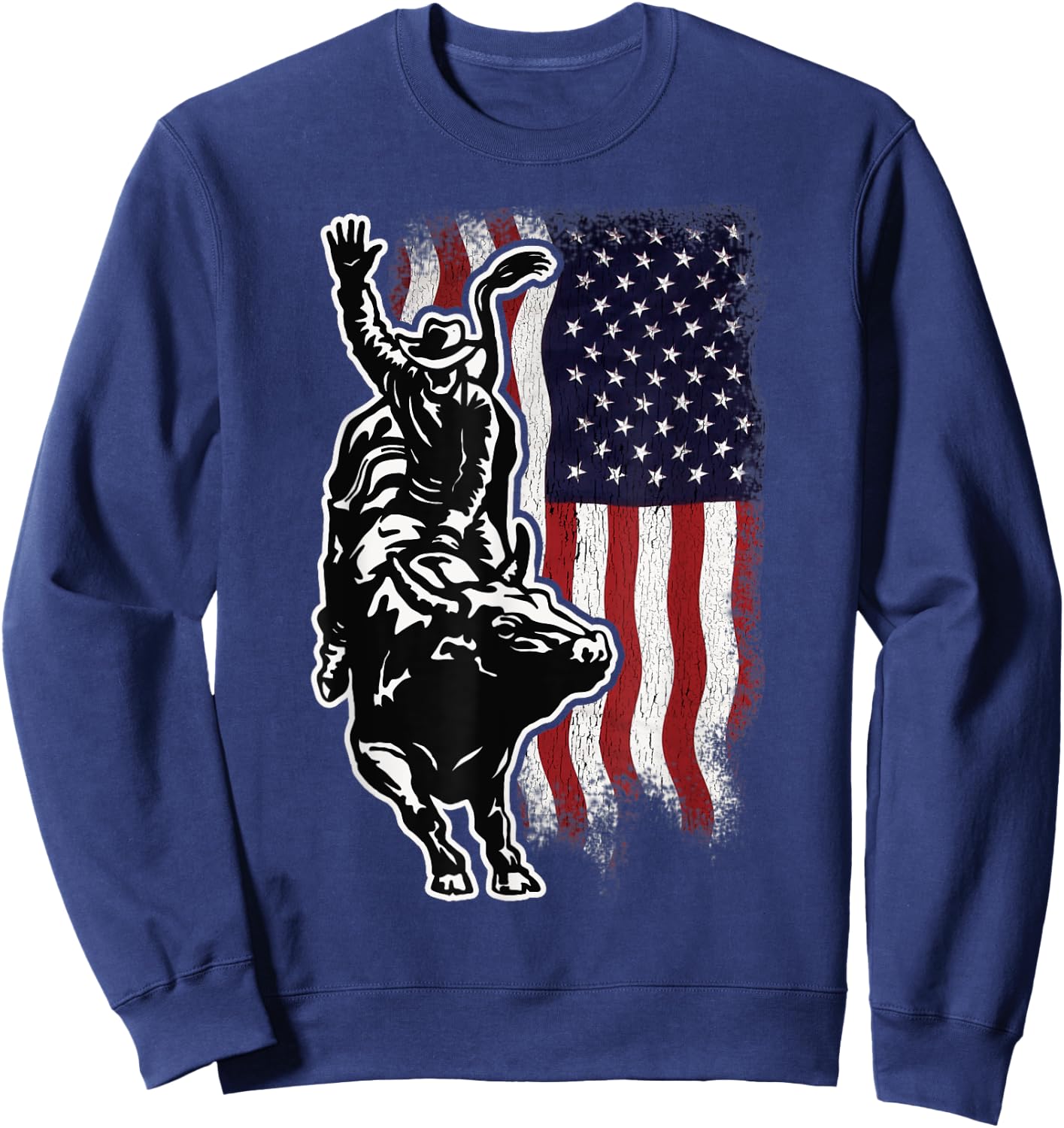USA Patriotism Rider Independence Day Gift American Flag Bull Riding Cowboy 4th Of July Patriotic Rodeo -Adults Boys Sweatshirt - Sweatshirt | Navy
