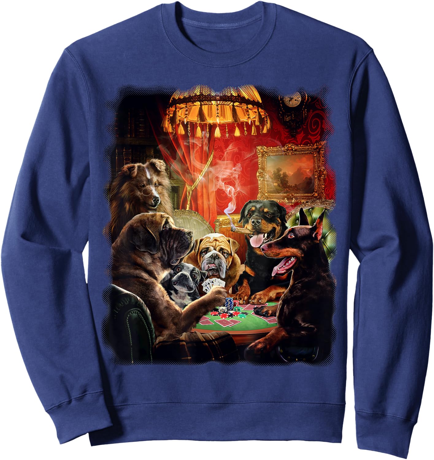 Fox Republic Design Men's Dog Playing Poker , Black, Short Sleeve, , Classic Fit, Modern Style, Cartoon Pattern, Casual, All Seasons, Adult Men Sweatshirt - Sweatshirt | Navy