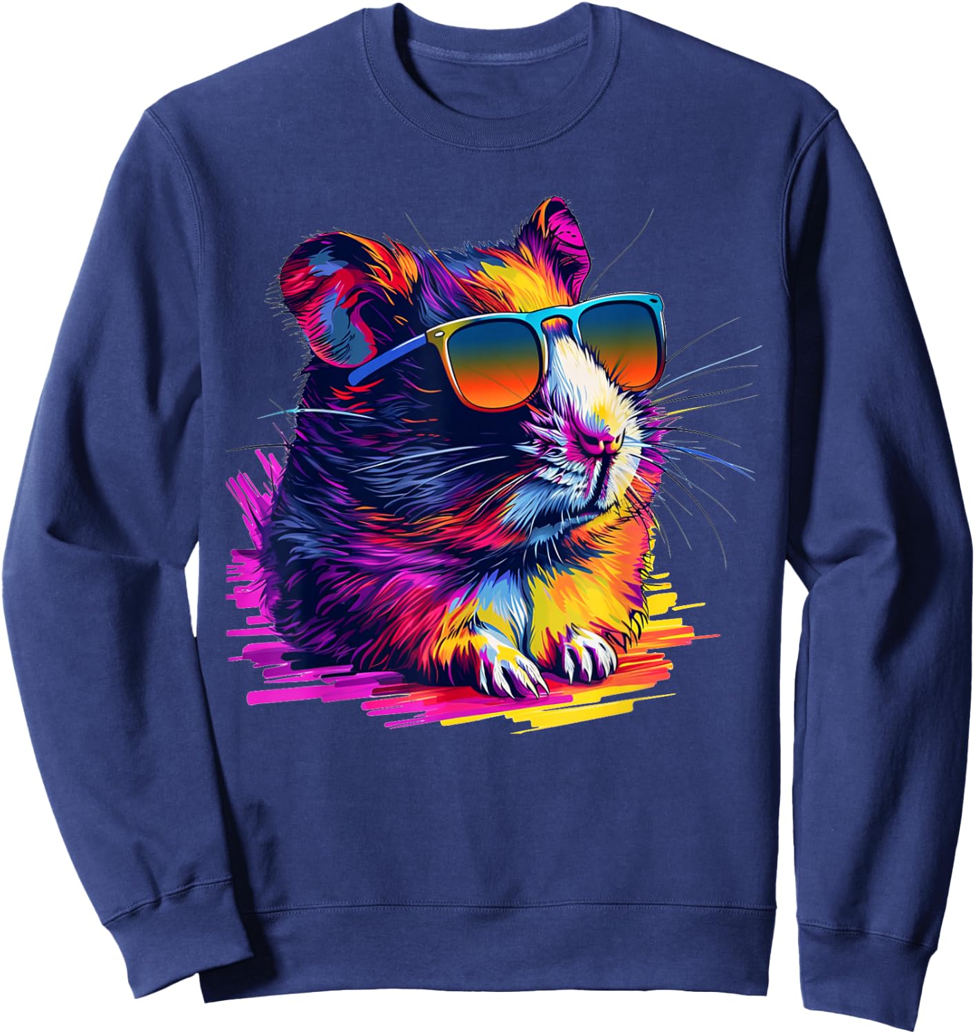 Cool looking hamster with multicolor sunglasses outfit Sweatshirt - Sweatshirt | Navy