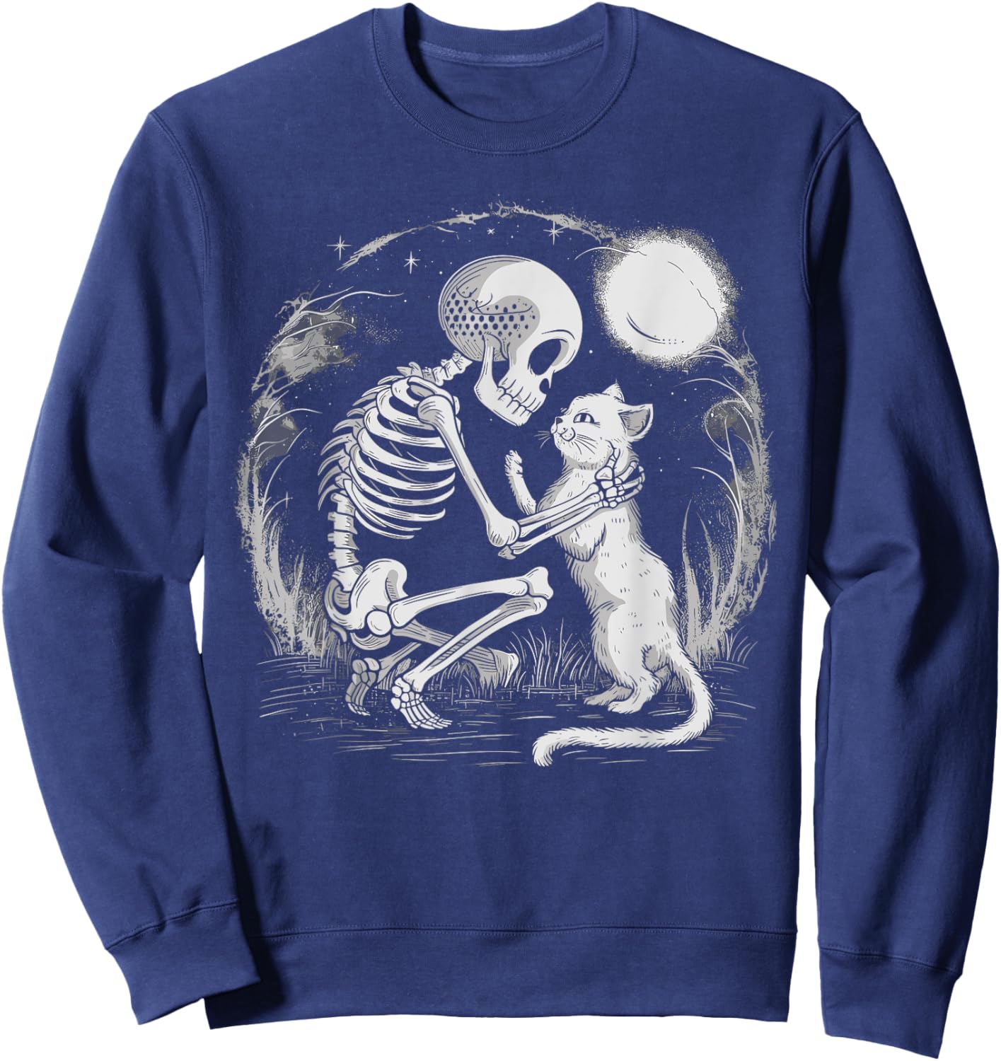 Skeleton Cat Skull Kitty Cute Goth Halloween Costume Women Kids Sweatshirt - Sweatshirt | Navy