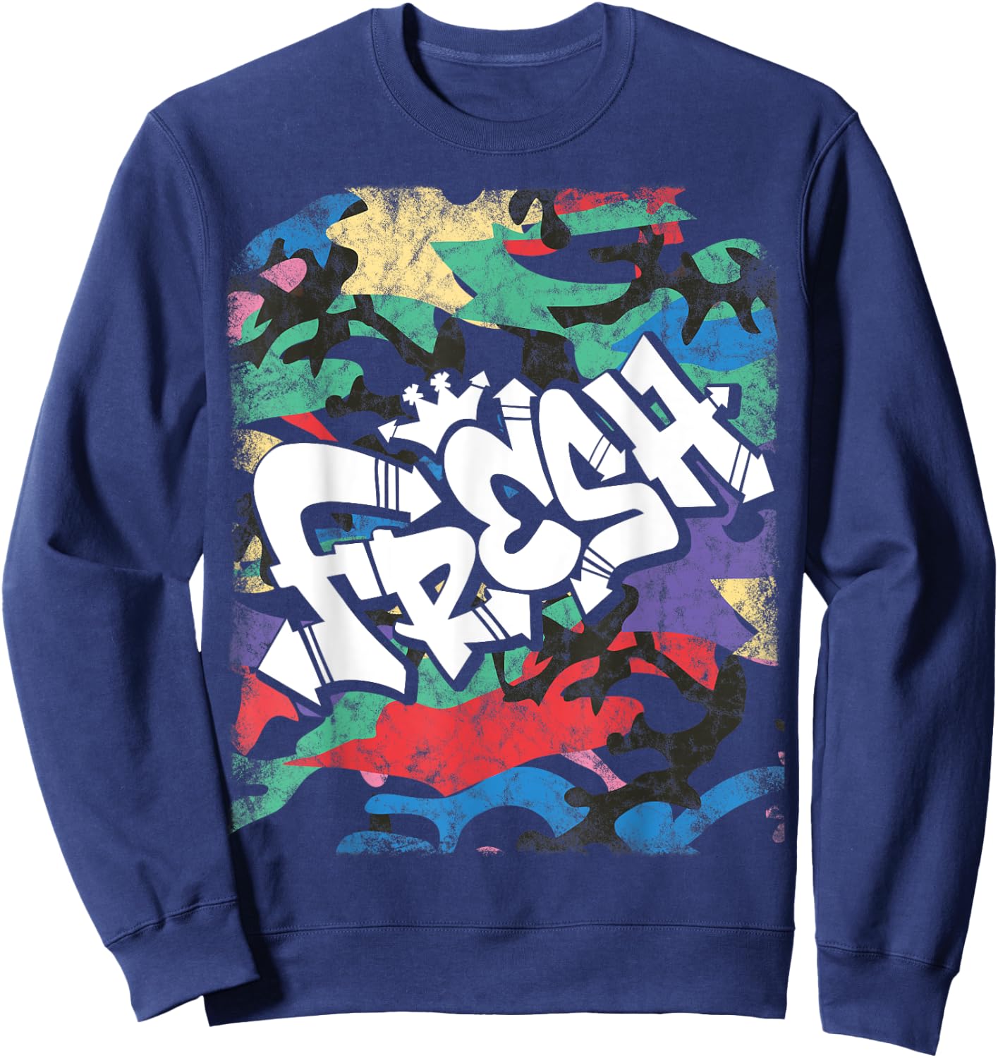 Fresh Hip Hop 80s 90s Old School Camo Rap Urban Slang Sweatshirt - Sweatshirt | Navy