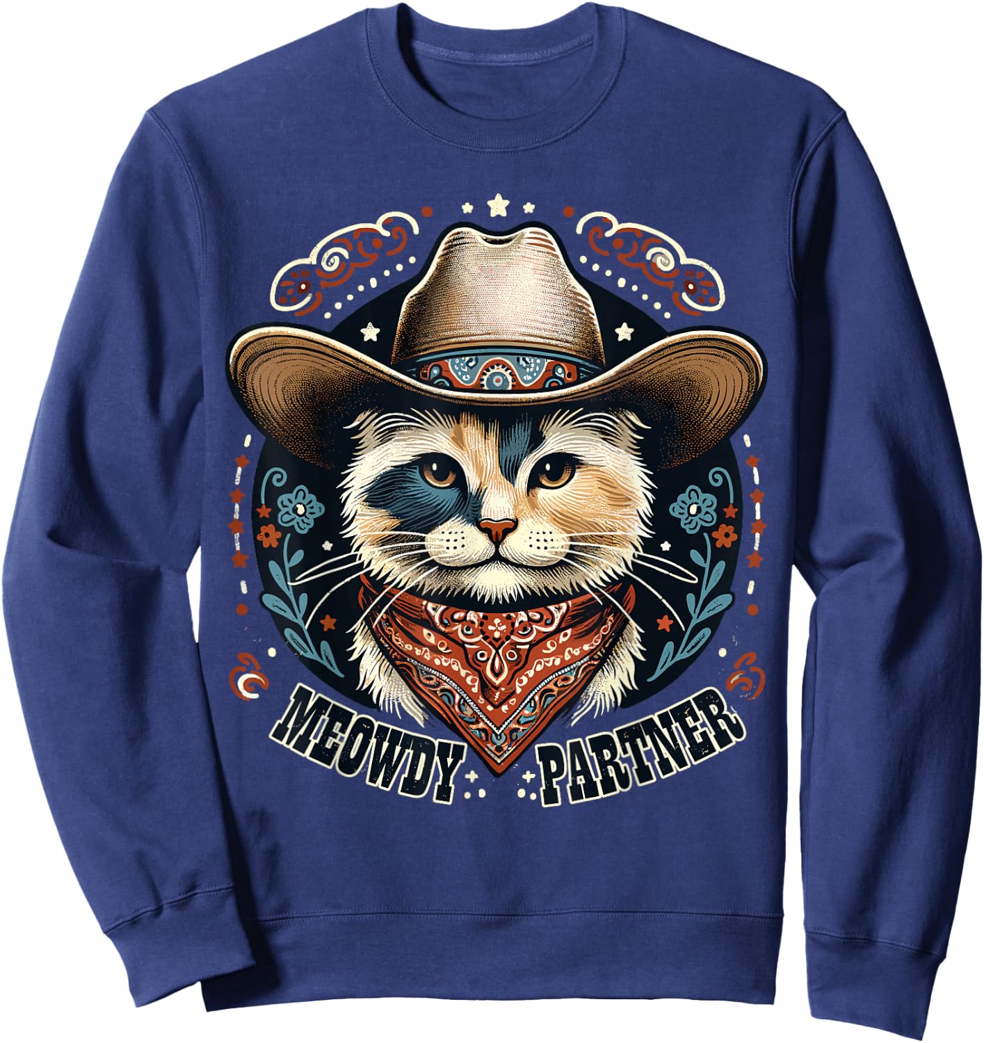 Meowdy Partner Cat Cowboy Hat Howdy Funny Country Western Sweatshirt - Sweatshirt | Navy