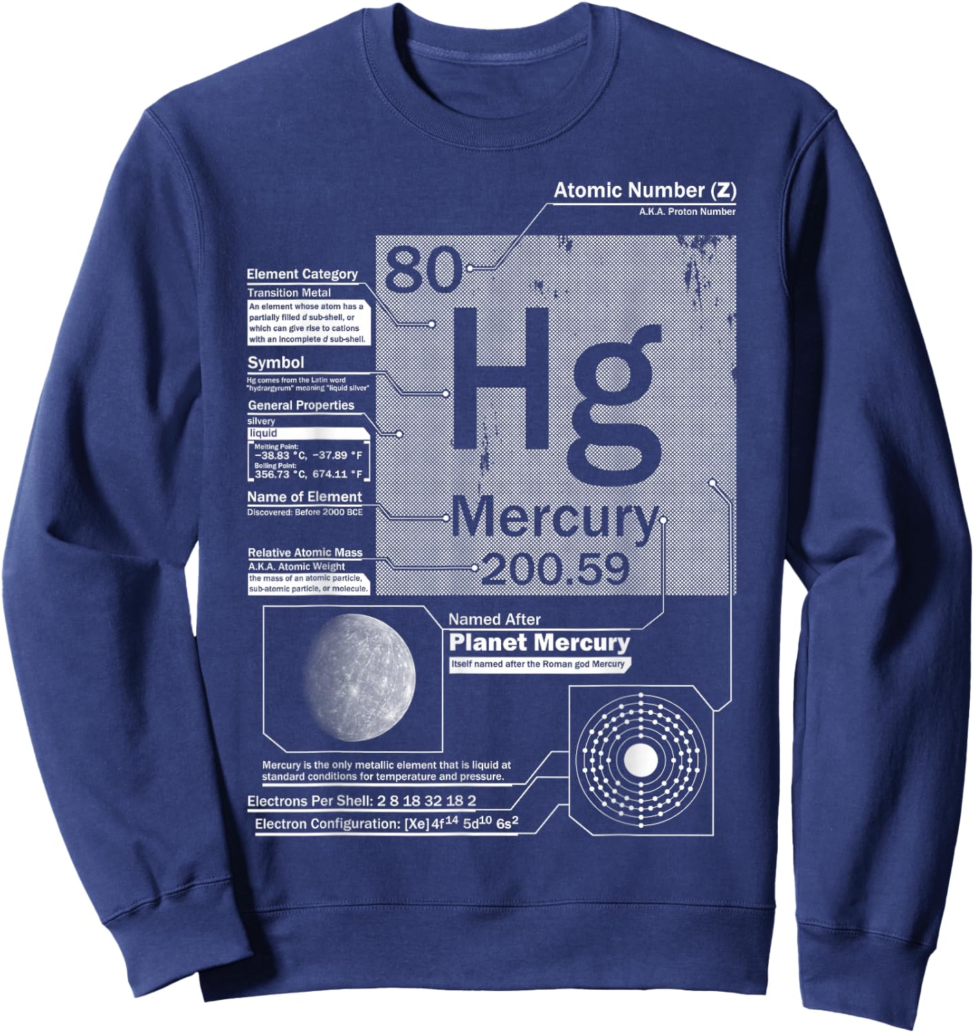 Mercury (Hg) Element | Atomic Number 80 Science Chemistry Sweatshirt - Sweatshirt | Navy