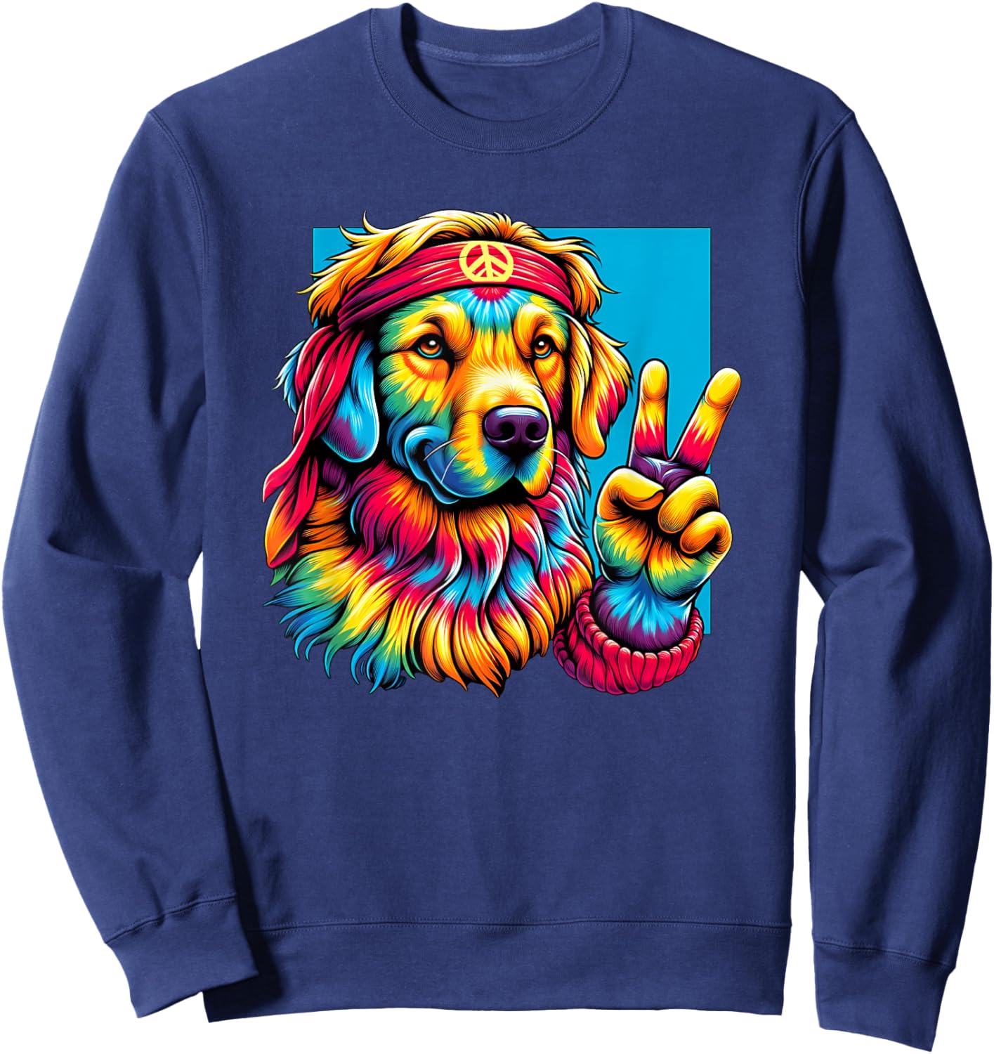 Peace Sign Tie Dye Golden Retriever dog Women Kids Sweatshirt - Sweatshirt | Navy