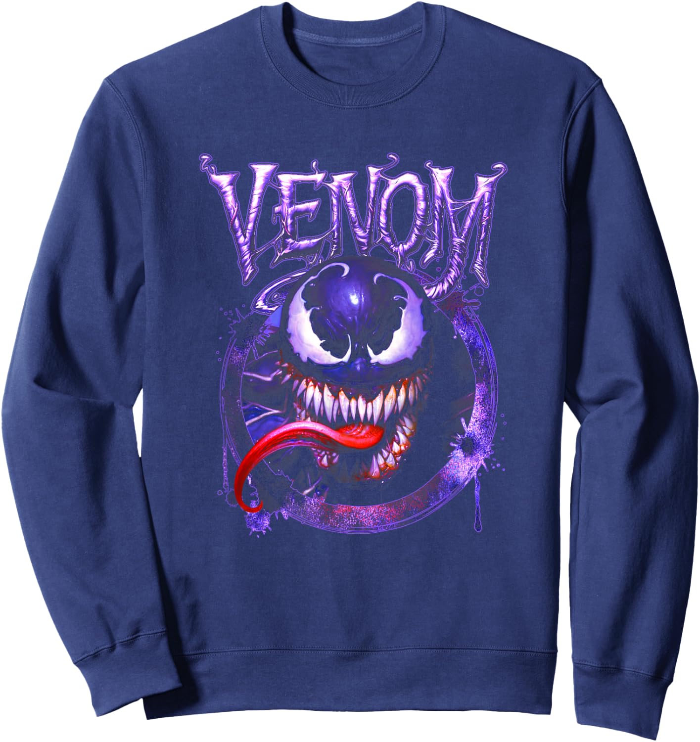 Marvel Spider-Man Venom Scary Face Dripping Vintage Portrait Sweatshirt - Sweatshirt | Navy
