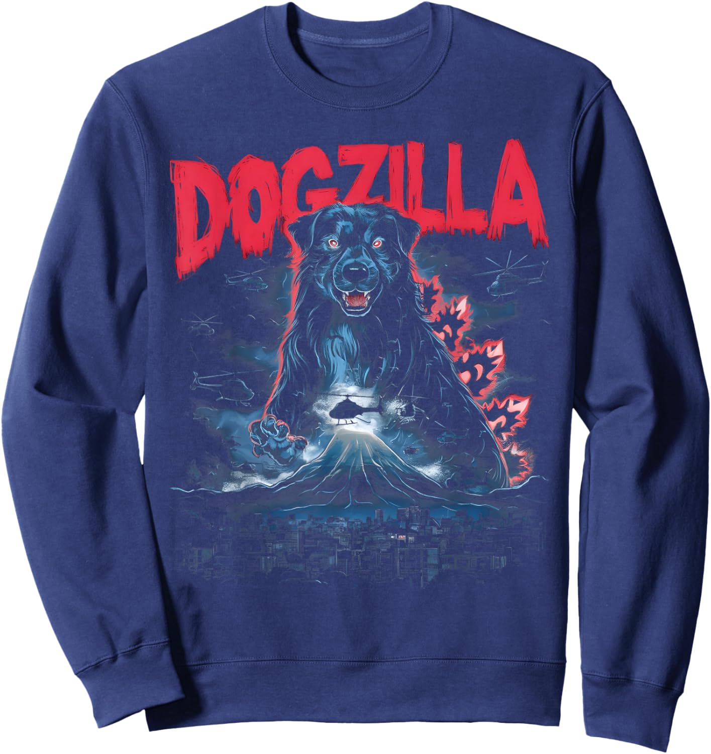 Dogzilla Funny Giant Australian Shepherd Dog graphic art Sweatshirt - Sweatshirt | Navy