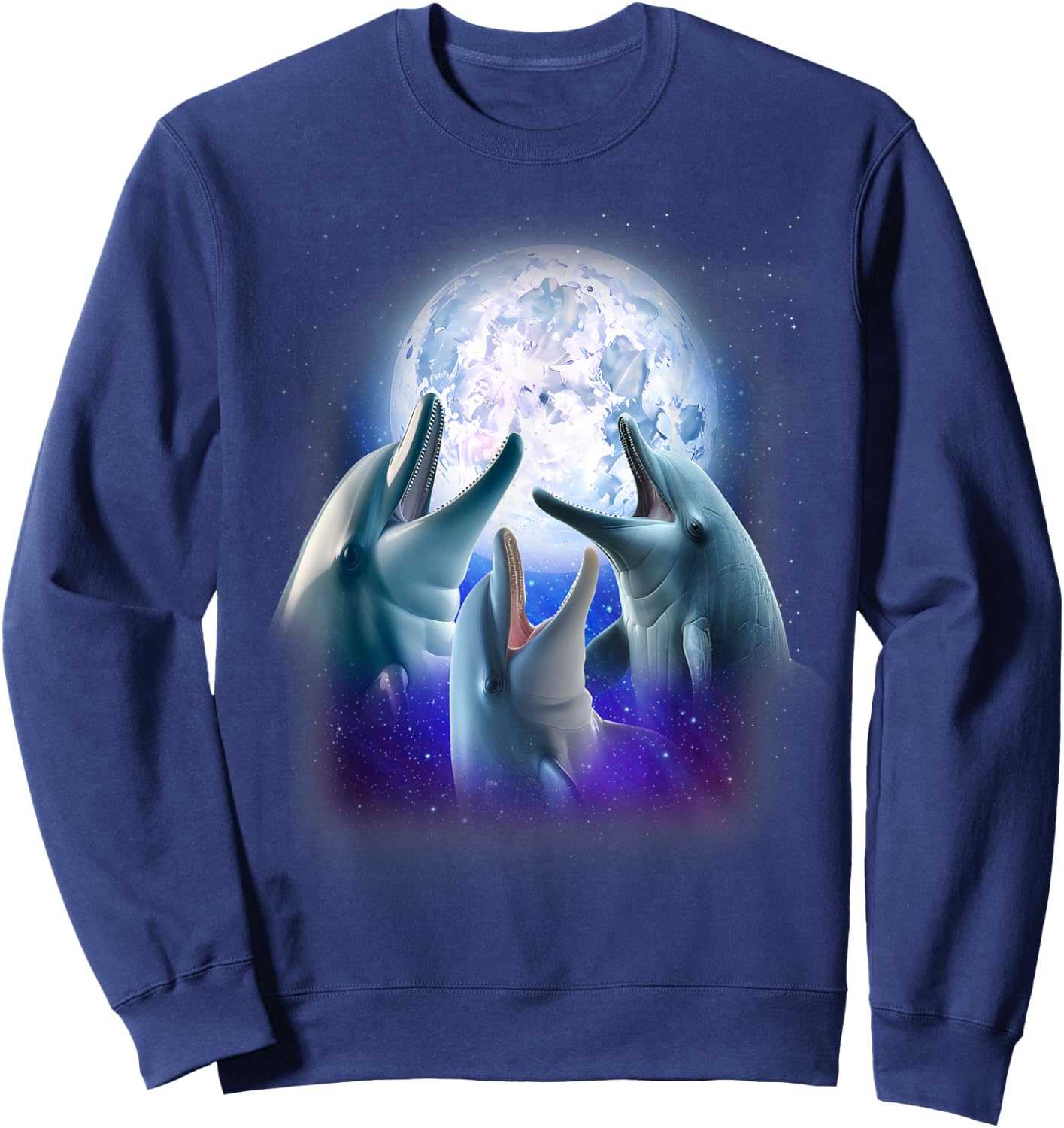 3 Dolphins Howling At The Moon Funny Dolphin Lover Aquarist Sweatshirt - Sweatshirt | Navy
