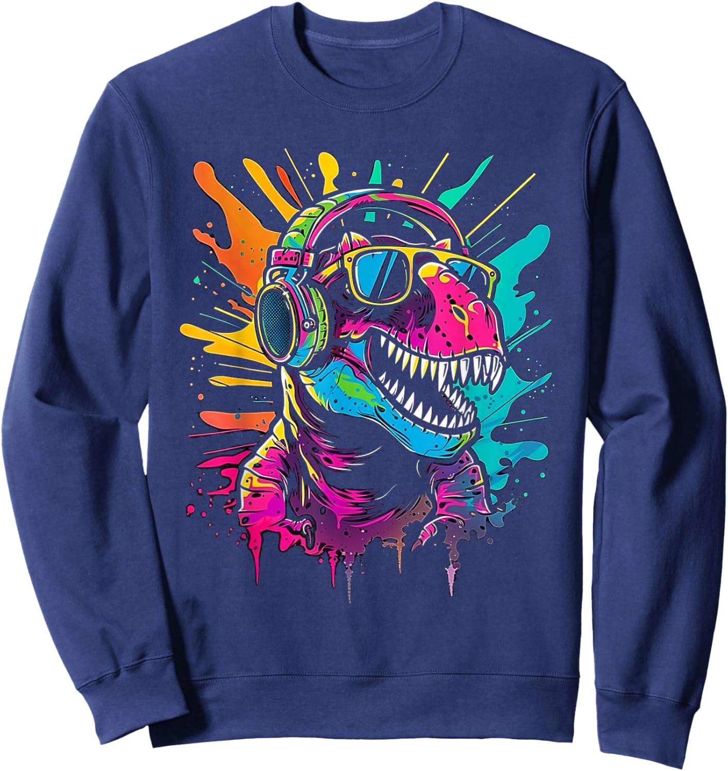 colored dinosaur DJ With Headphones and Sunglasses dino Sweatshirt - Sweatshirt | Navy