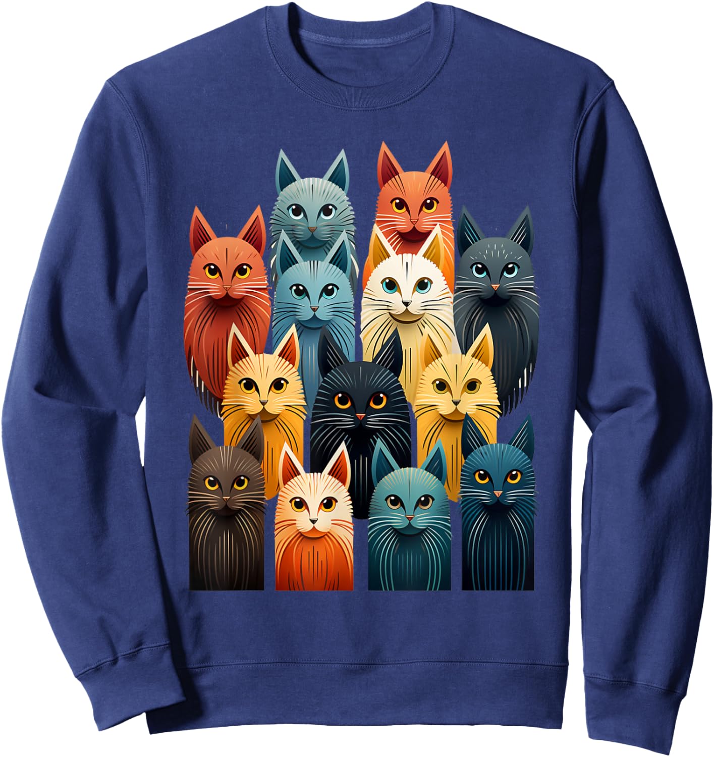 Stylized Vintage Kitten Art Lover Classic Cute Cat Sweatshirt - Sweatshirt | Navy