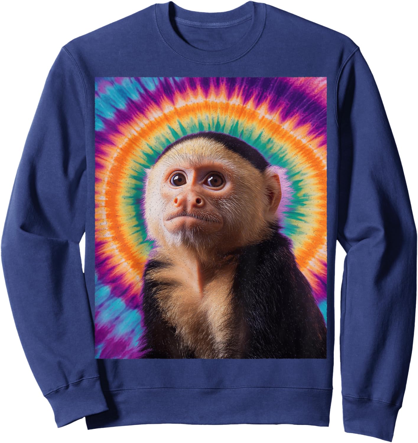 Tie-Dye Capuchin Monkey – Retro Hippie Funny Monkey Sweatshirt - Sweatshirt | Navy