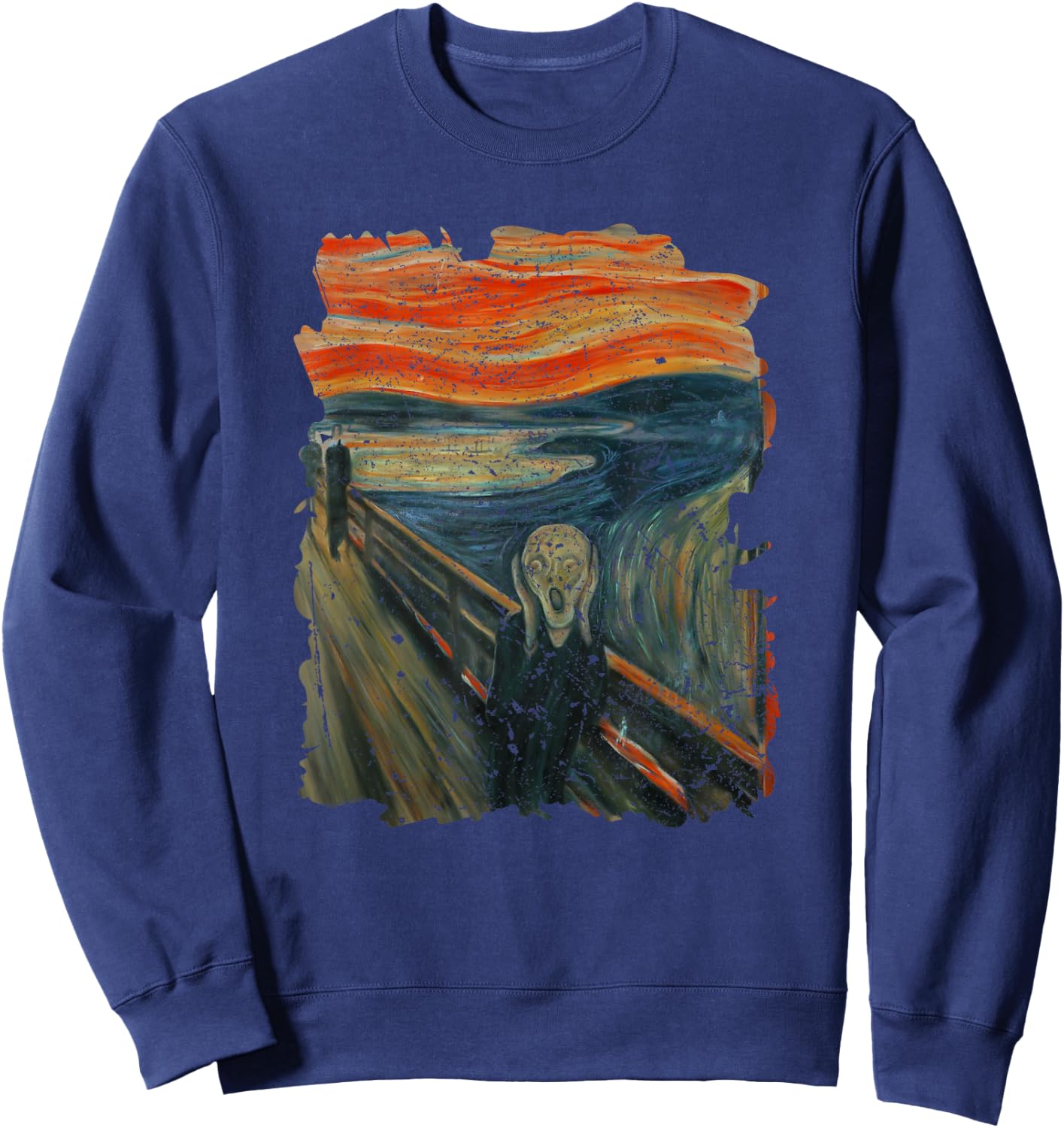 Cool illustration The Scream Famous Painting Distressed Sweatshirt - Sweatshirt | Navy