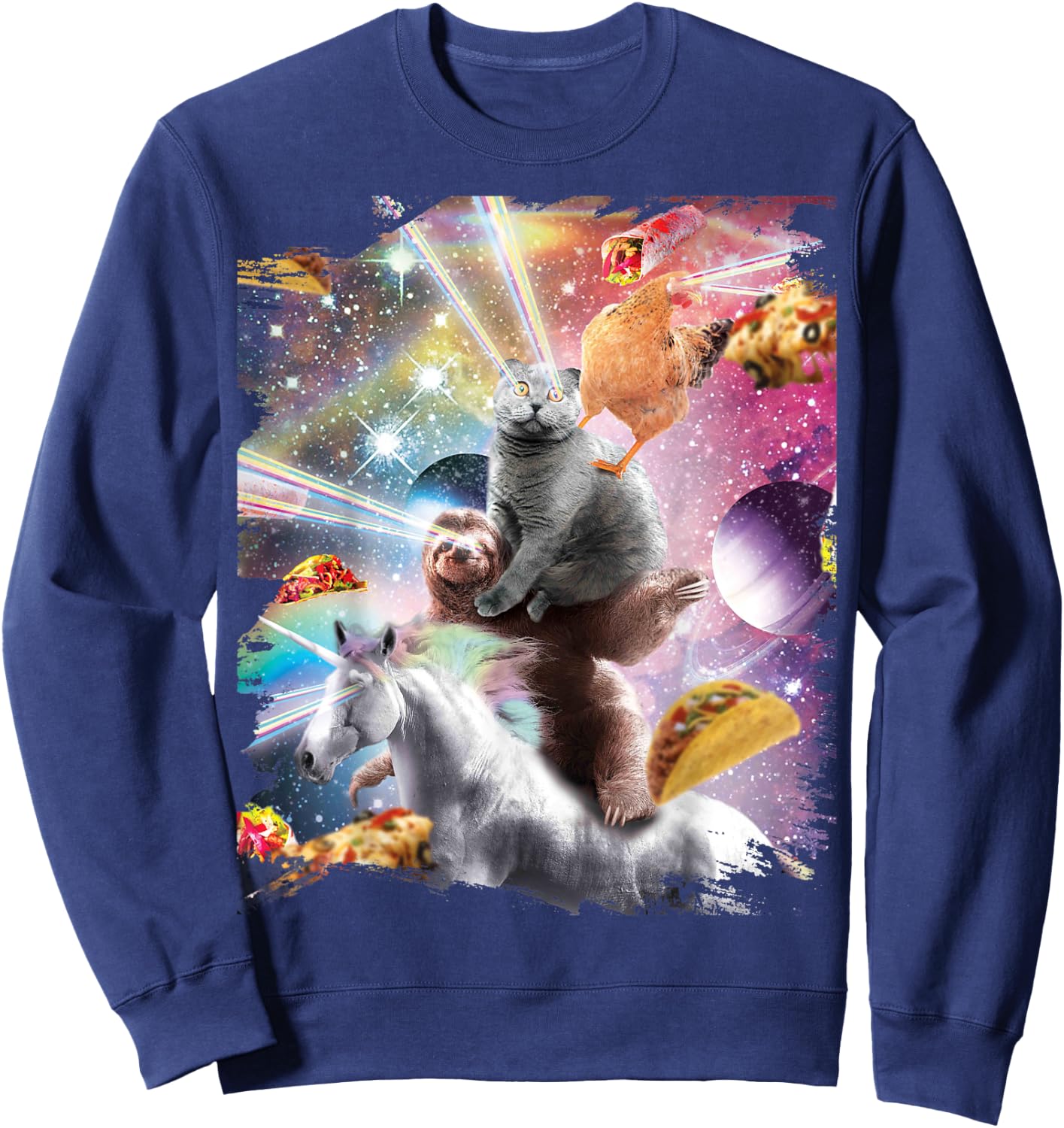 Laser Eyes Space Chicken Cat Sloth Unicorn Sweatshirt - Sweatshirt | Navy