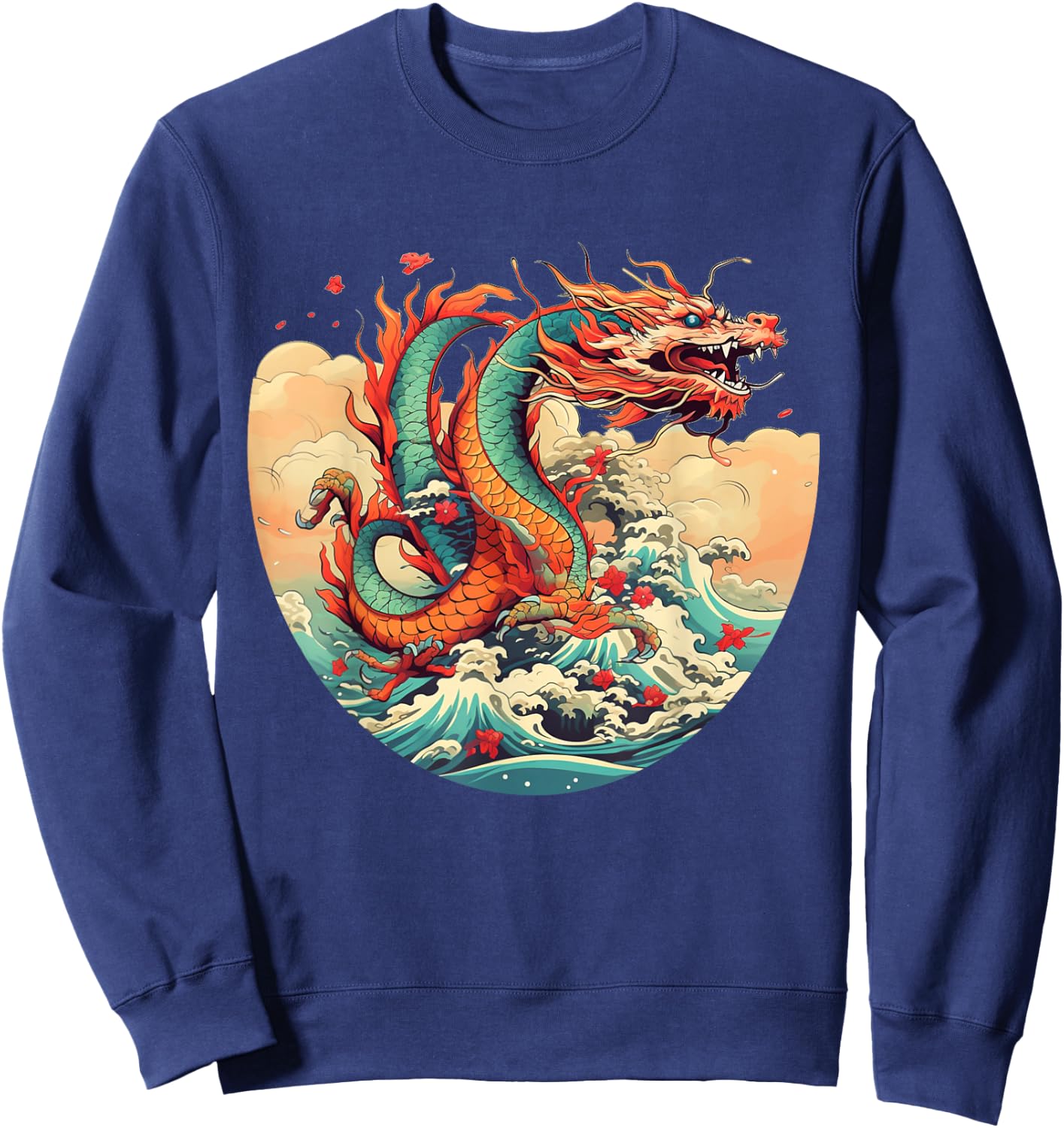 Cool Water Dragons with Sea and Waves Sweatshirt - Sweatshirt | Navy