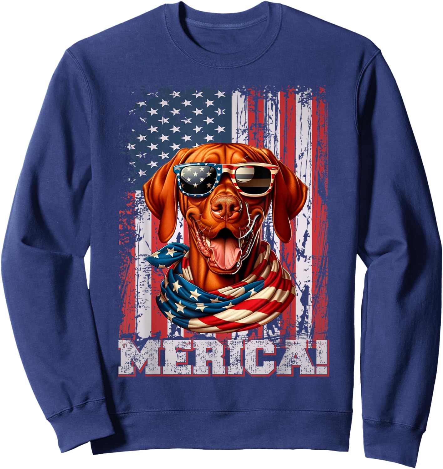 Vizsla Dog Lover Flag 4th Of July Patriotic Sweatshirt - Sweatshirt | Navy