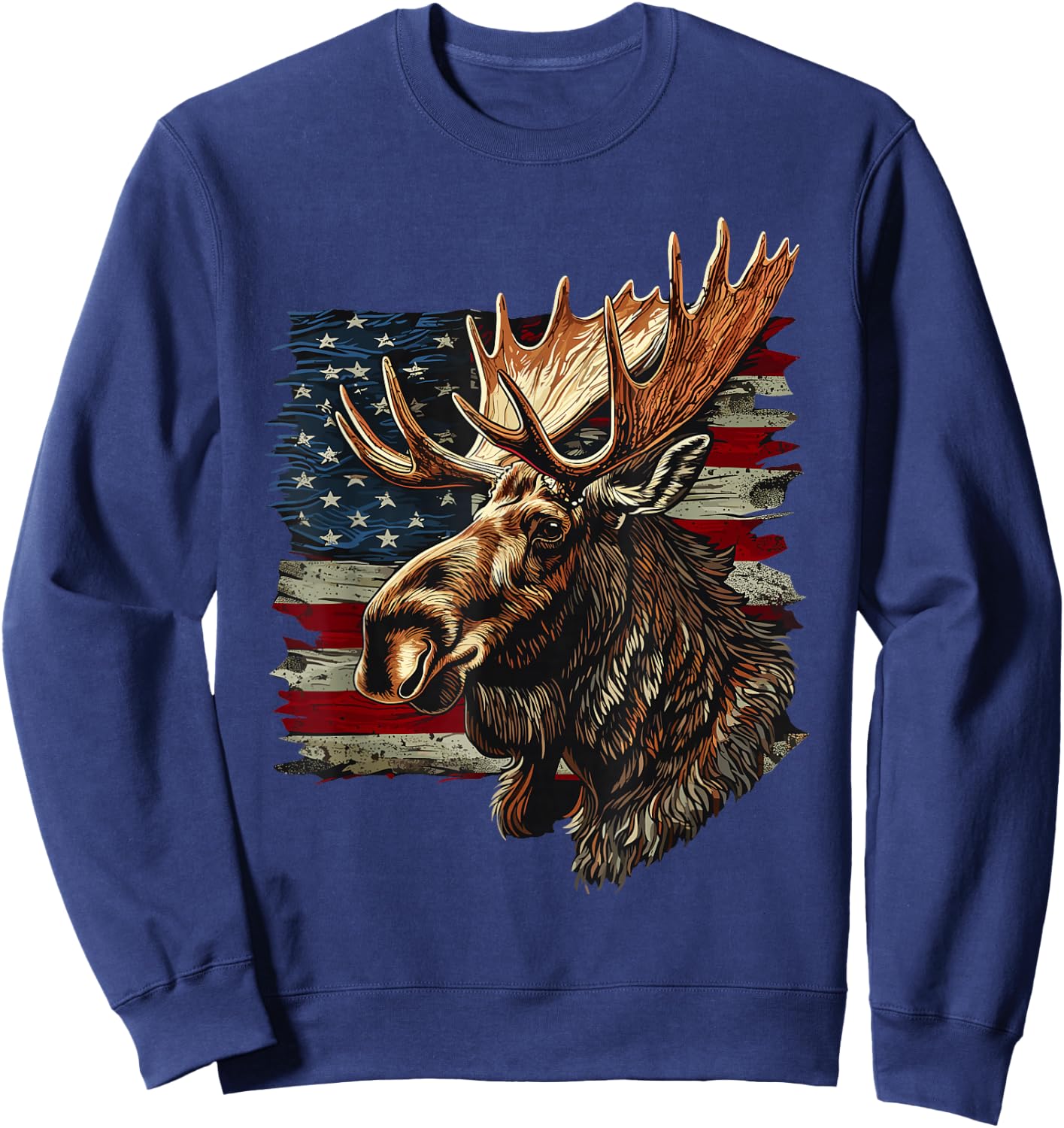 Moose Patriotic 4th Of July USA American Flag Sweatshirt - Sweatshirt | Navy