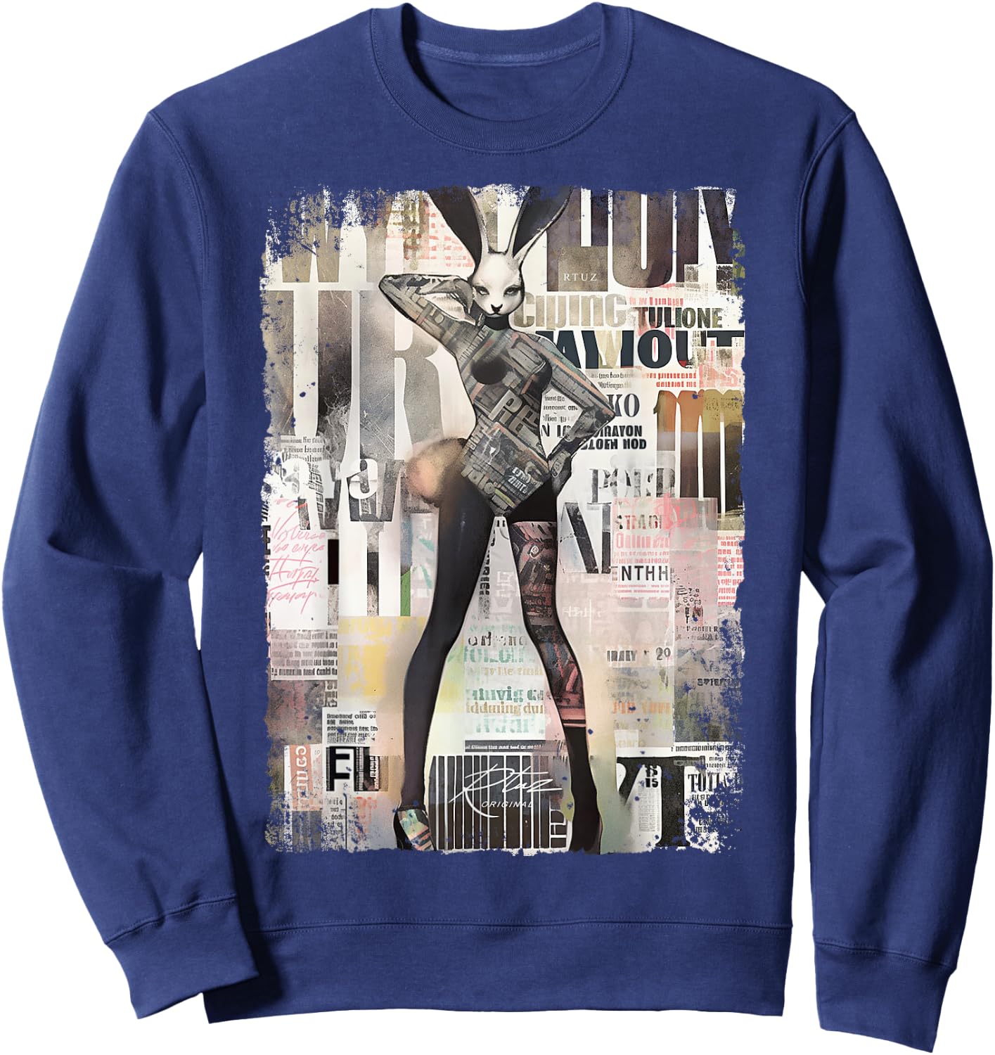 Magazine Cover Vintage Girl Bunny Collage Sexy Model Pin-Up Sweatshirt - Sweatshirt | Navy
