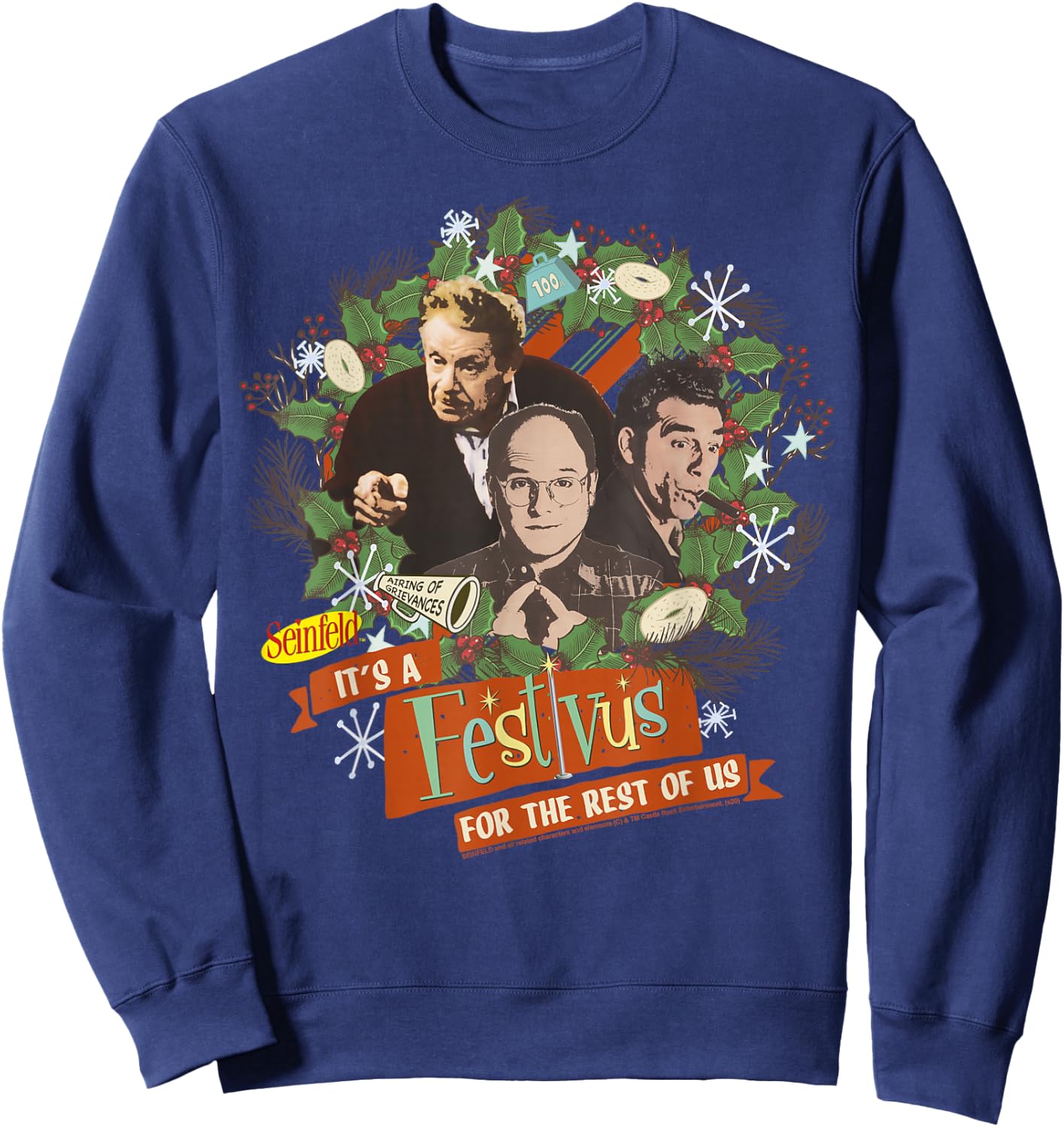 Seinfeld Festivus It's A Festivus for The Rest of Us Wreath Sweatshirt - Sweatshirt | Navy
