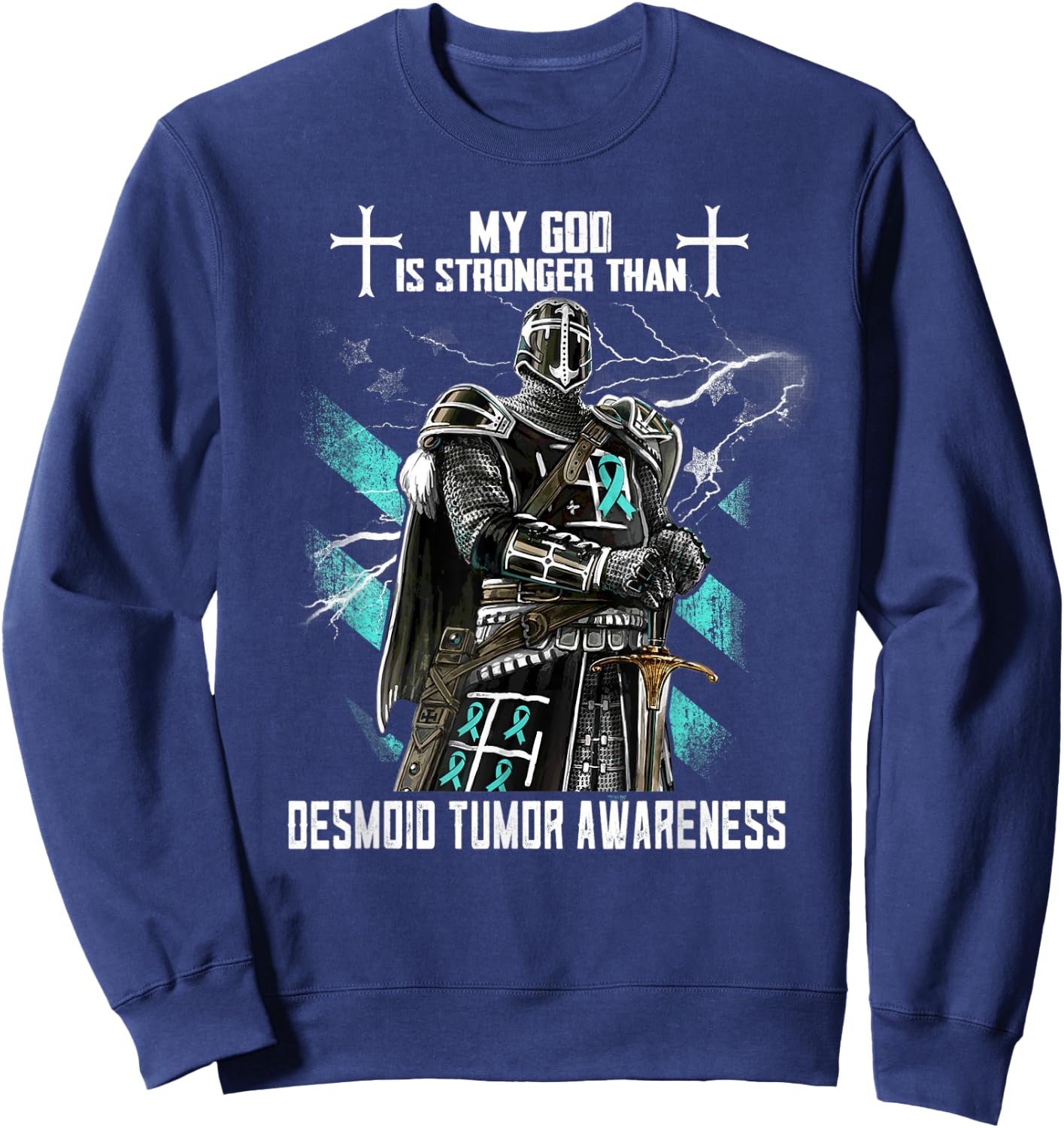 My God Is Stronger Than Desmoid Tumor Awareness Sweatshirt - Sweatshirt | Navy