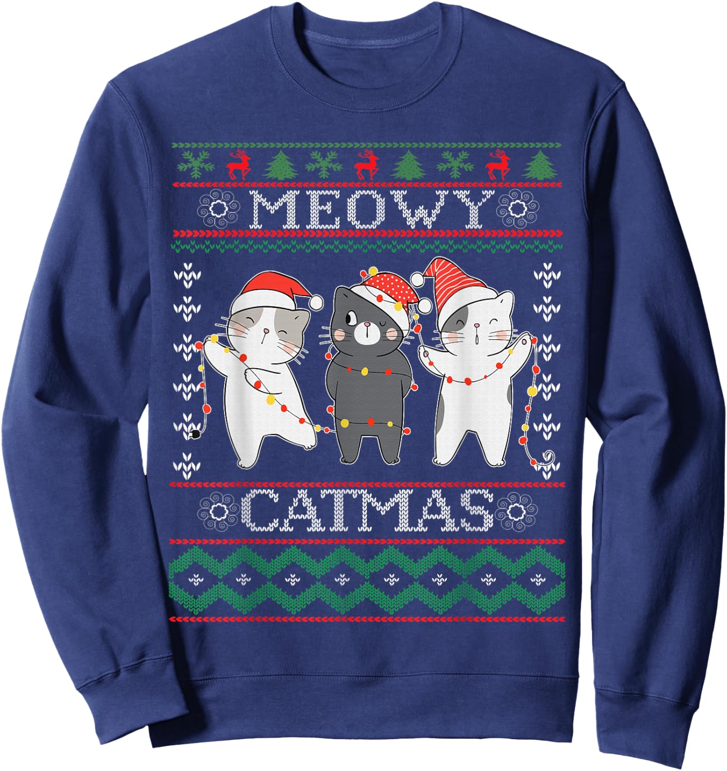 Funny Christmas Cat Matching Family Pajamas Meowy Catmas Sweatshirt - Sweatshirt | Navy