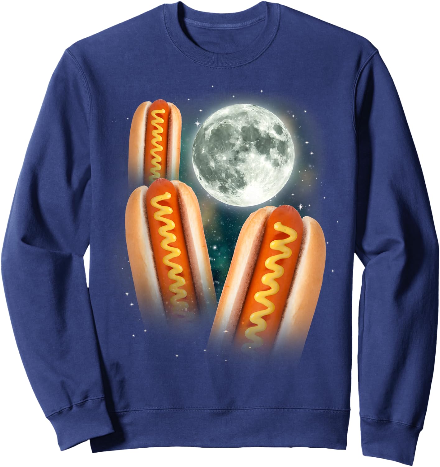 Three Glizzy Moon | Funny 3 Howling Hotdogs Cursed Meme Sweatshirt - Sweatshirt | Navy