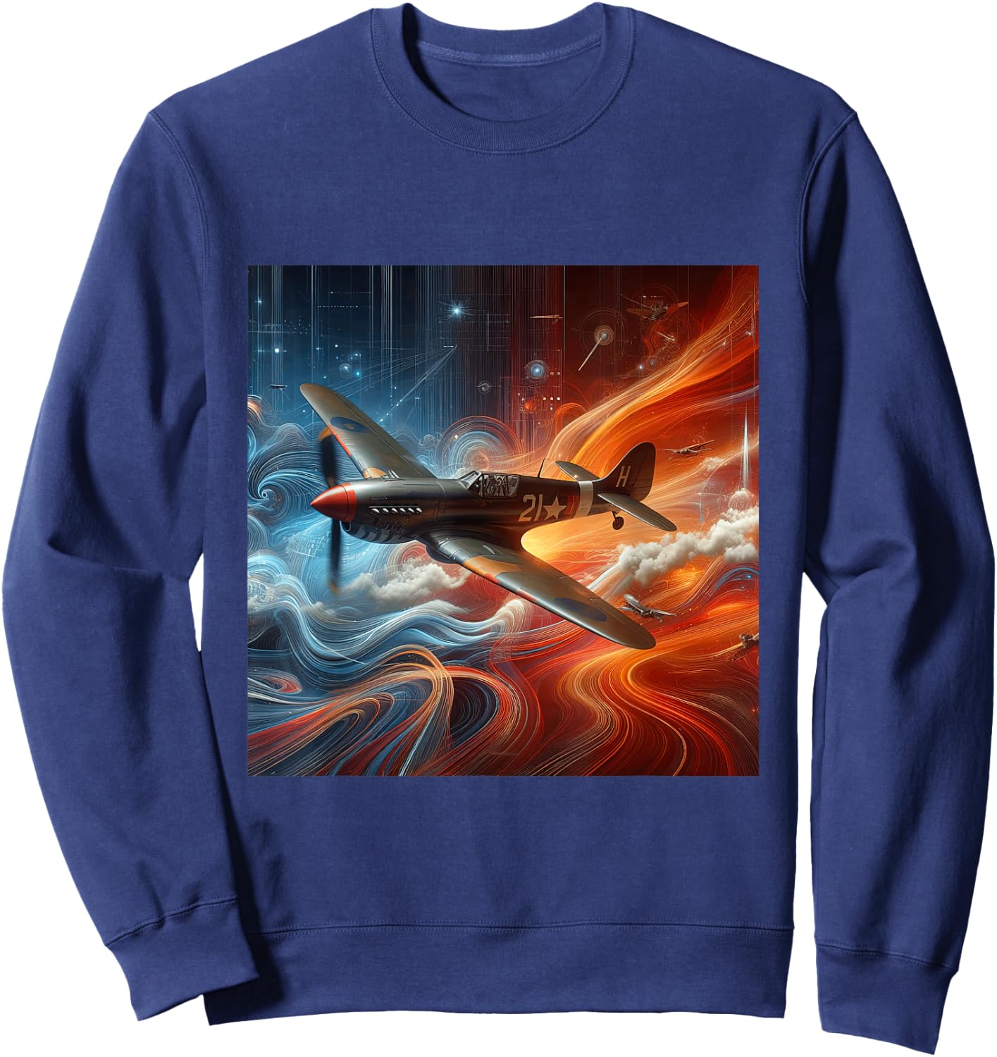P-40 Warhawk | North American Aviation WW2 P40 Fighter Plane Sweatshirt - Sweatshirt | Navy