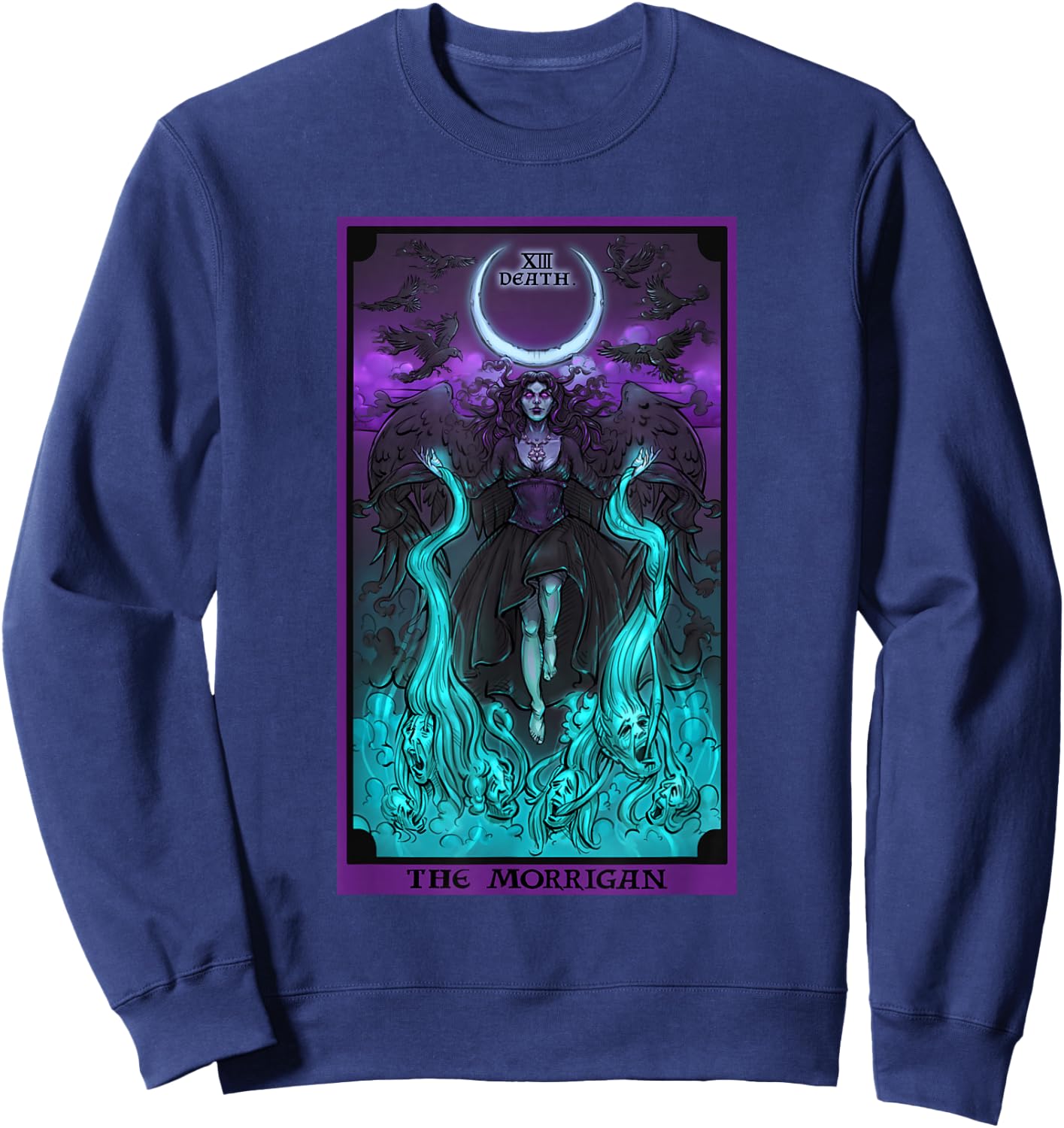 The Morrigan Death Tarot Card Gothic Pagan Witch Triple Moon Sweatshirt - Sweatshirt | Navy