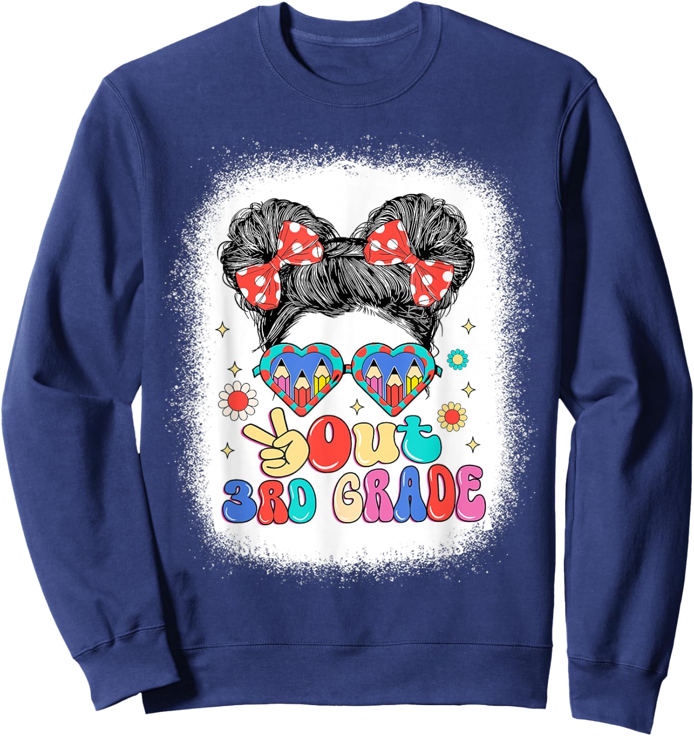 Peace Out 3rd Grade Messy Bun Girls Last Day Of School Sweatshirt - Sweatshirt | Navy