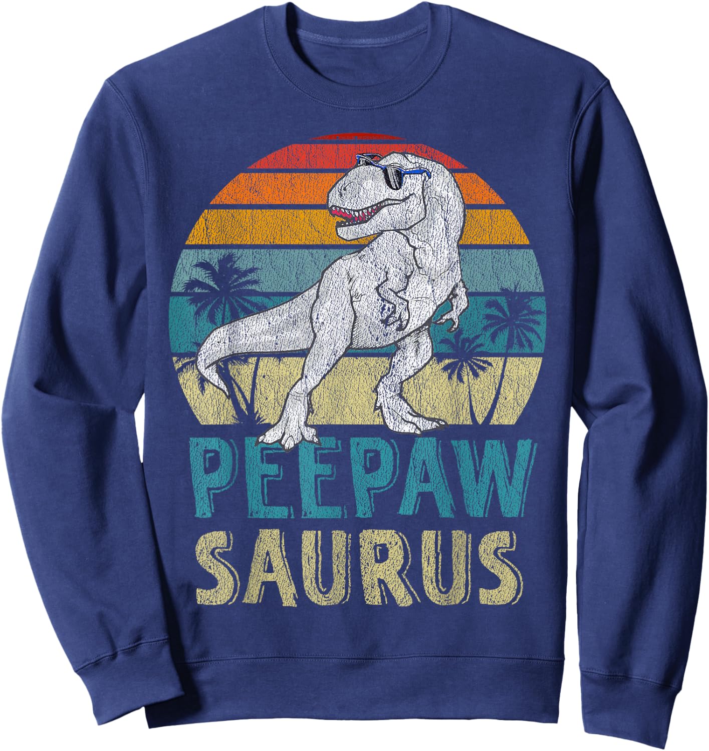 Saurus T Rex Family Matching - Peepawsaurus T-Rex Dinosaur - Adults Kids - Black - Short Sleeve - Classic Fit - Cotton 60% Polyester 40% Sweatshirt - Sweatshirt | Navy