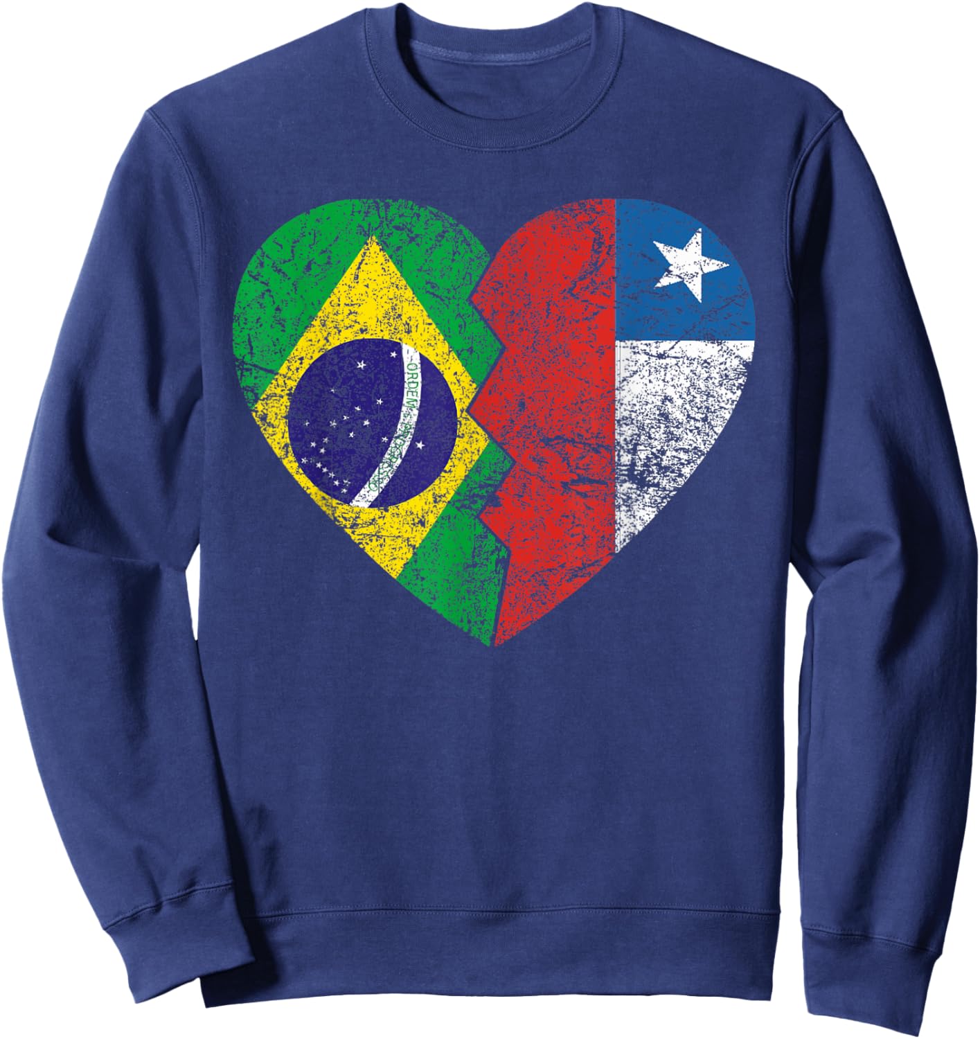 Chilean Brazilian Flags Heart | Brazil Chile Roots Vintage Sweatshirt - Sweatshirt | Navy