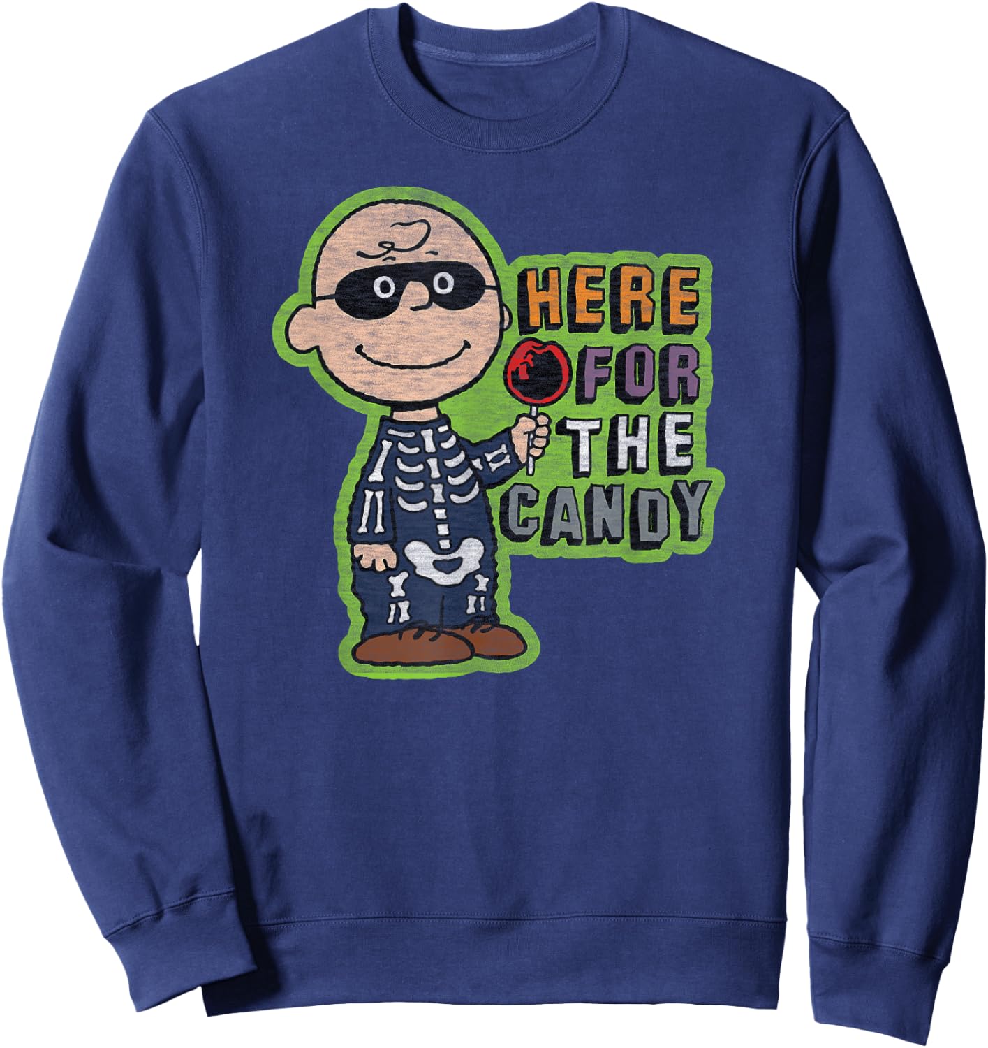 Peanuts - Charlie Brown Halloween Skeleton Candy Sweatshirt - Sweatshirt | Navy