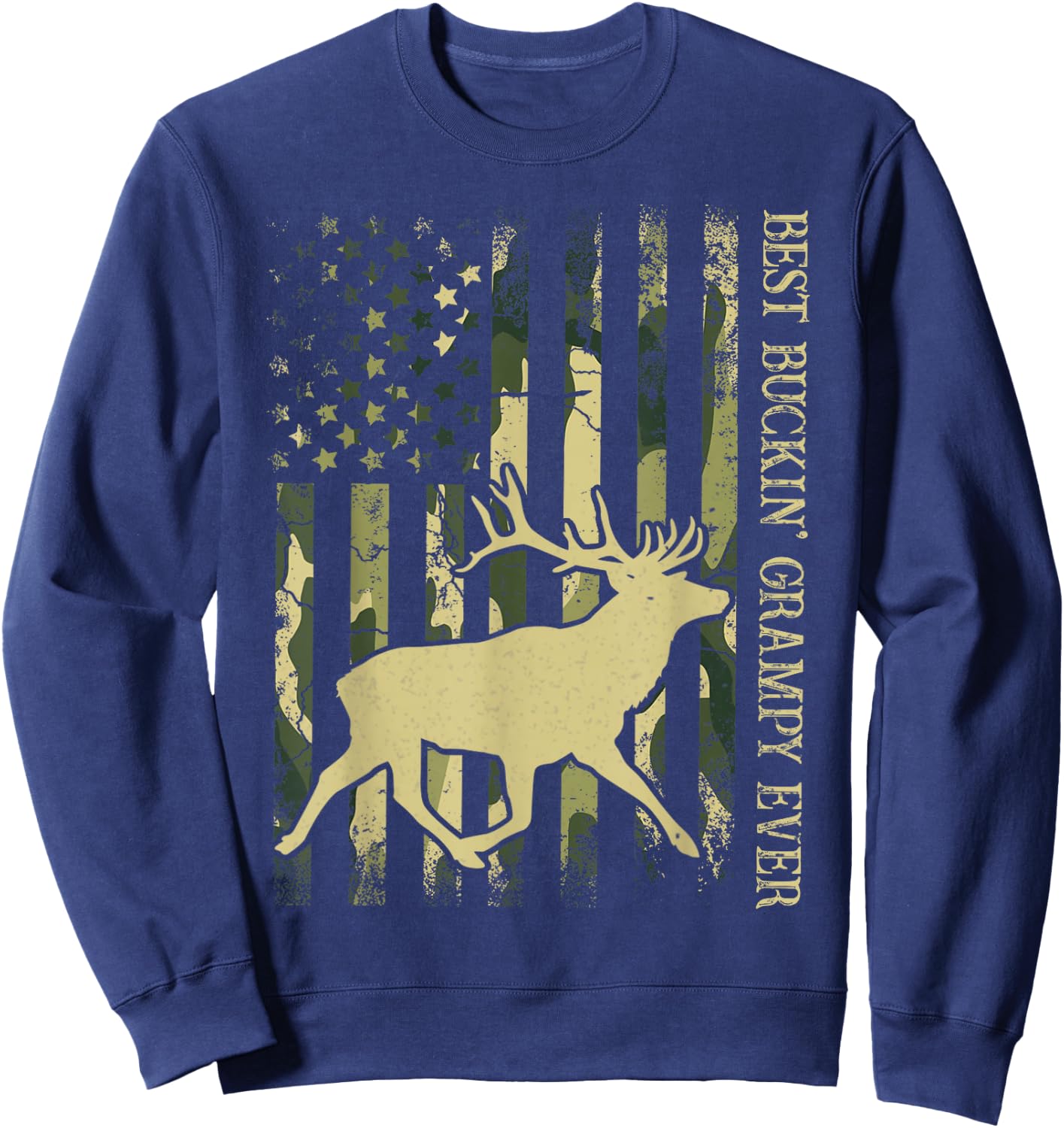 Best Buckin' Grampy Ever Camo American Flag Deer Hunting Sweatshirt - Sweatshirt | Navy